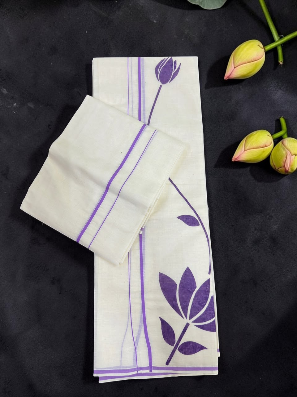 Trending Ladies Set mundu with long flower print