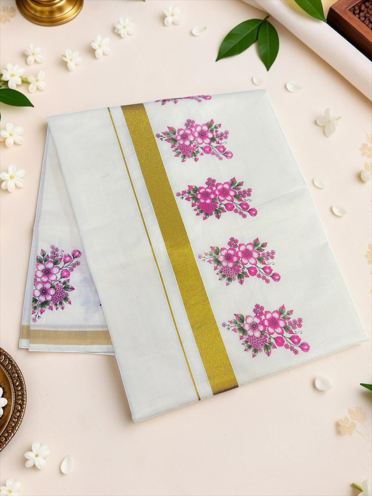 Flower print Kerala set saree in budget range
