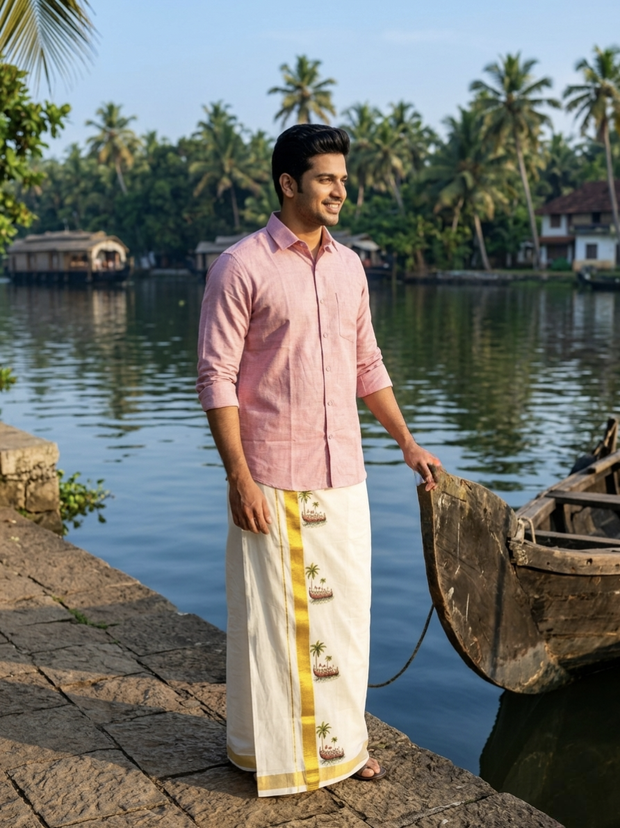 Onam vellam Kali kerala cotton dhoti 4 meter