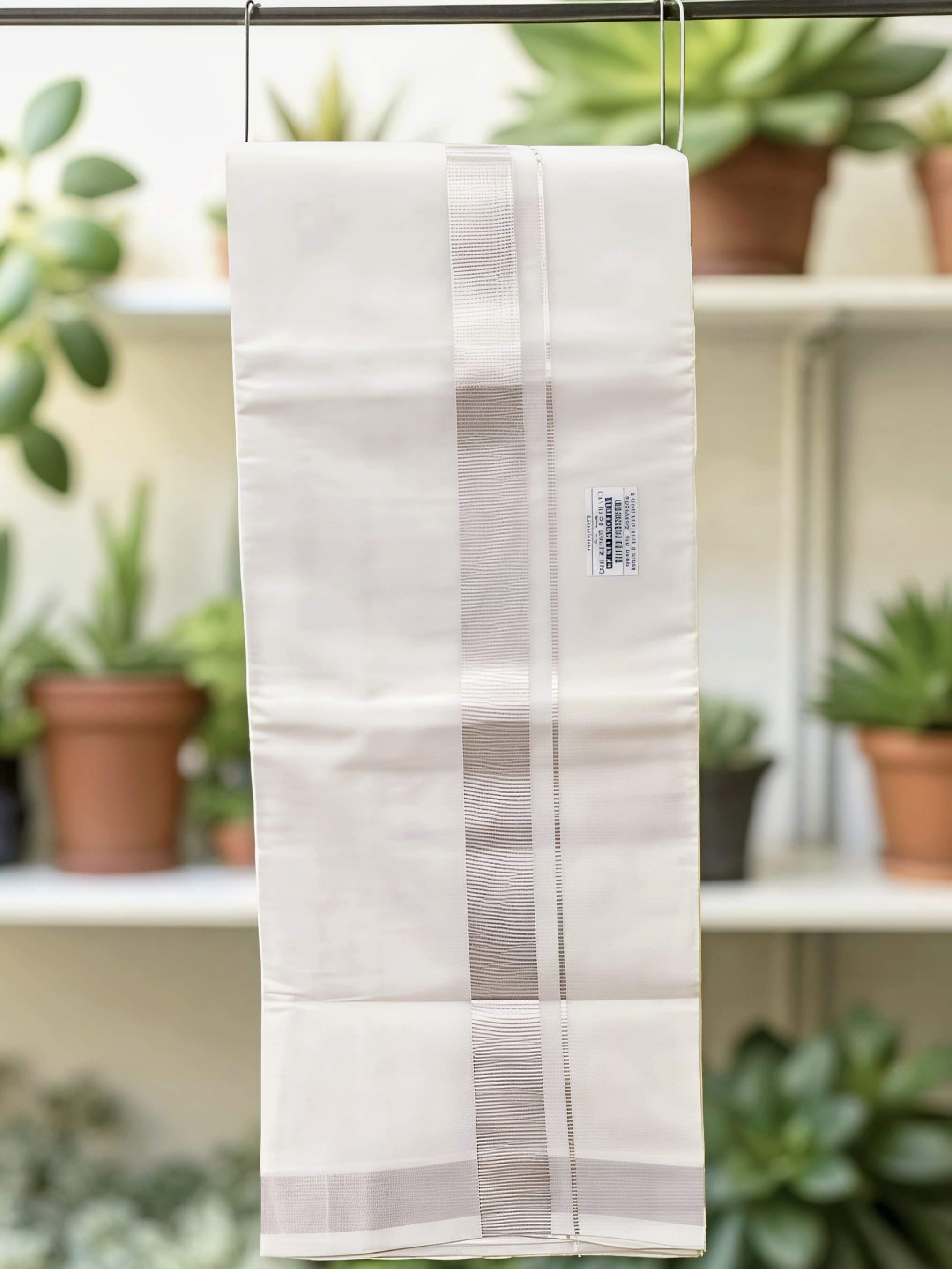 Kuthampully Pure Handloom Silver Cotton Dhoti 100%