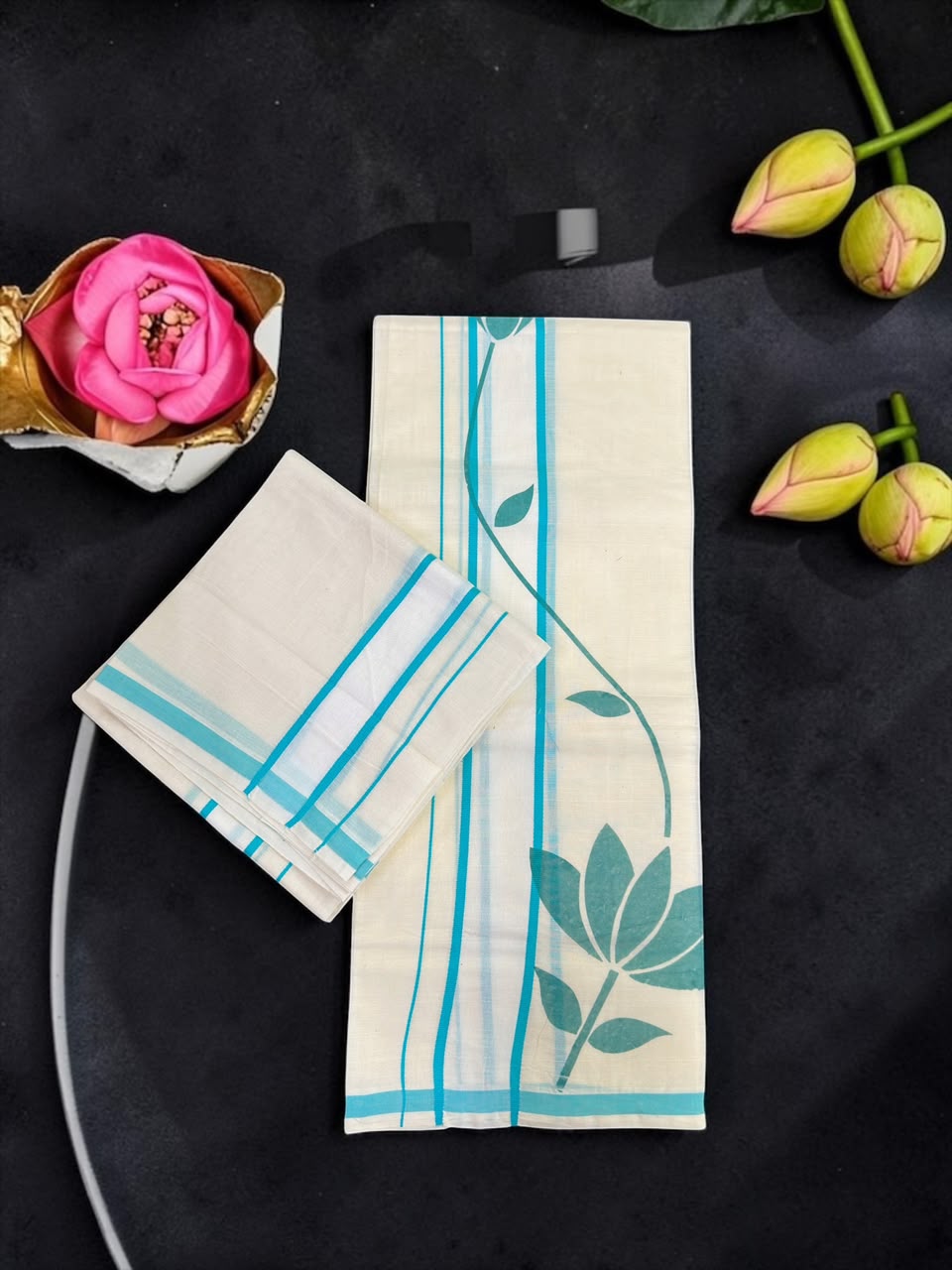 Trending Ladies Set mundu with long flower print