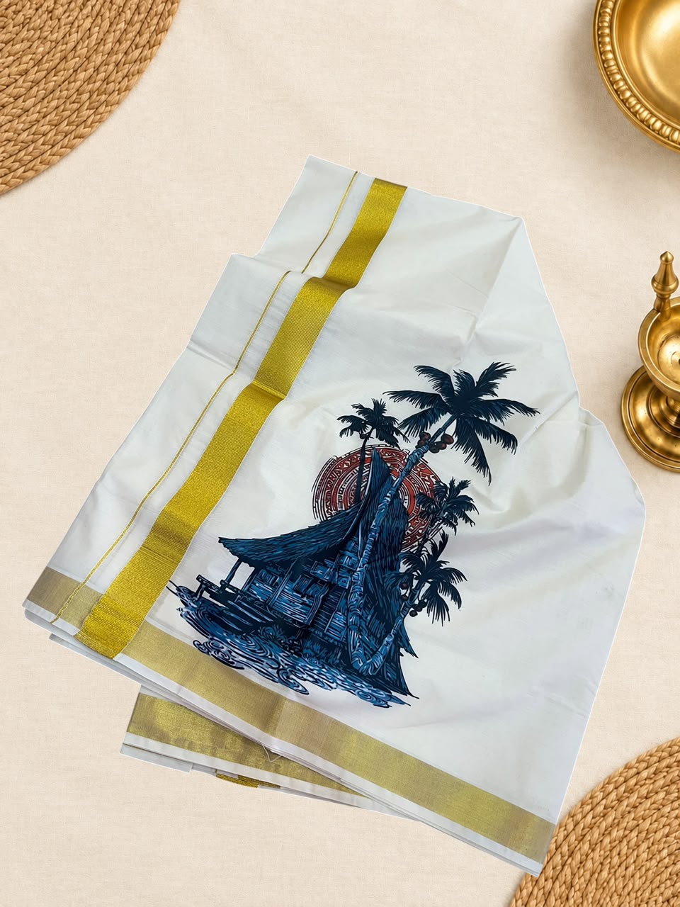 kerala Tradition Print Dhoti 4 meter