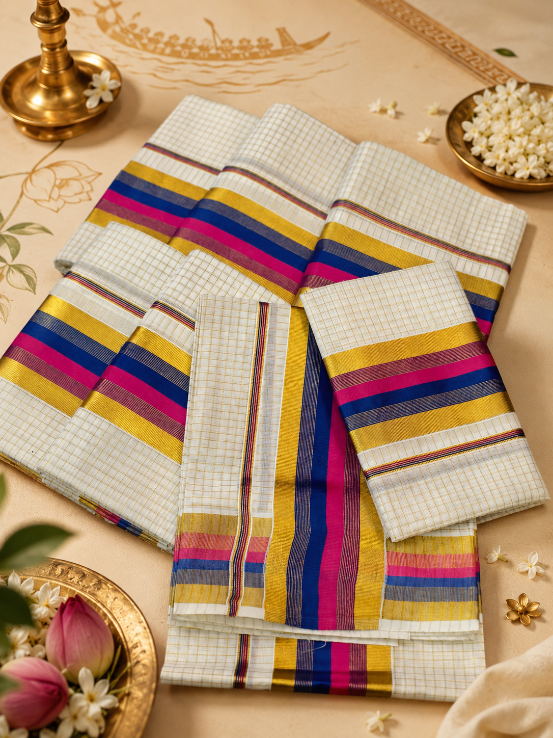 Premium Check Set Mundu with Colour Border