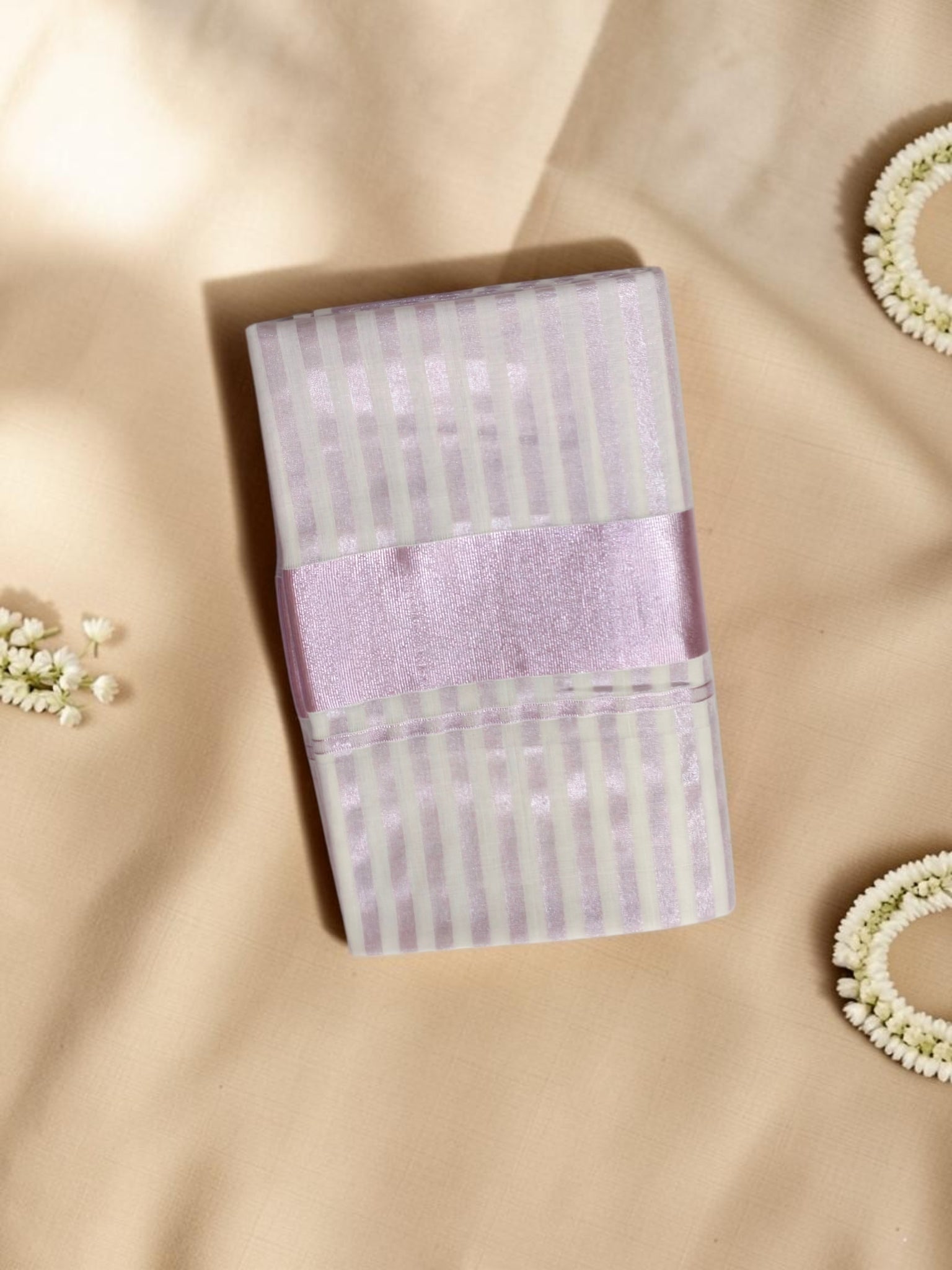 Rose gold Stripe Cotton-Tissue Saree with blouse