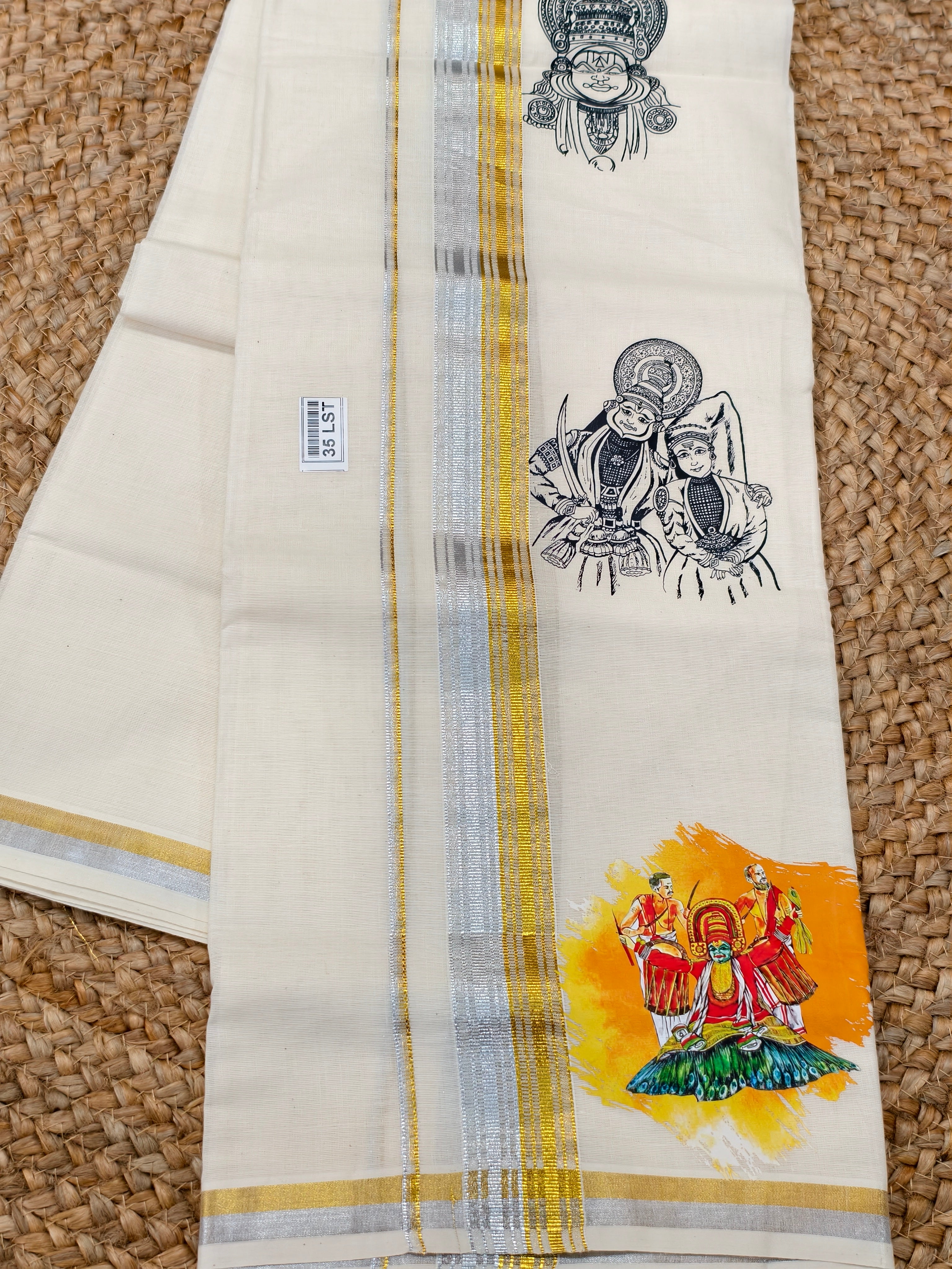 Onam Kathakali print kasavu dhoti 4 meter