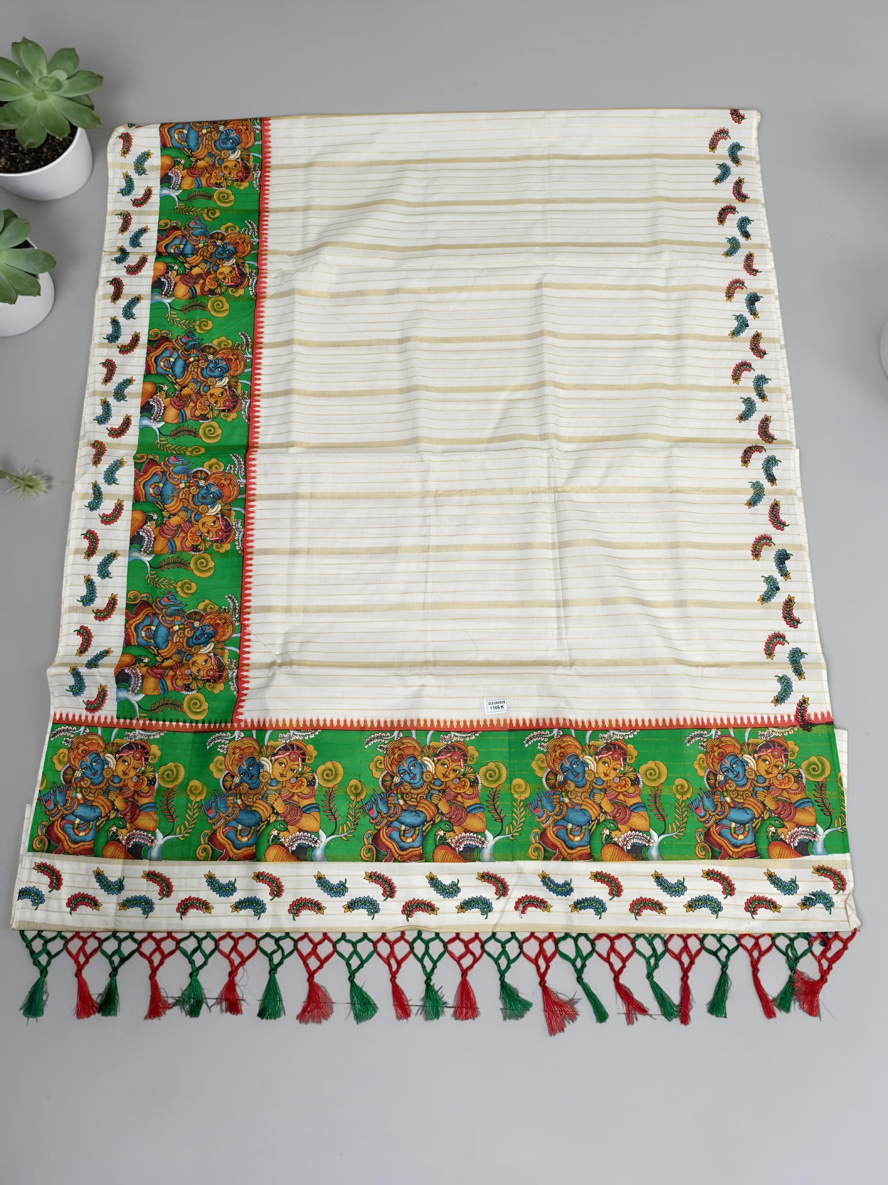 Kuthampully trending design full body print saree with blouse  / onam saree