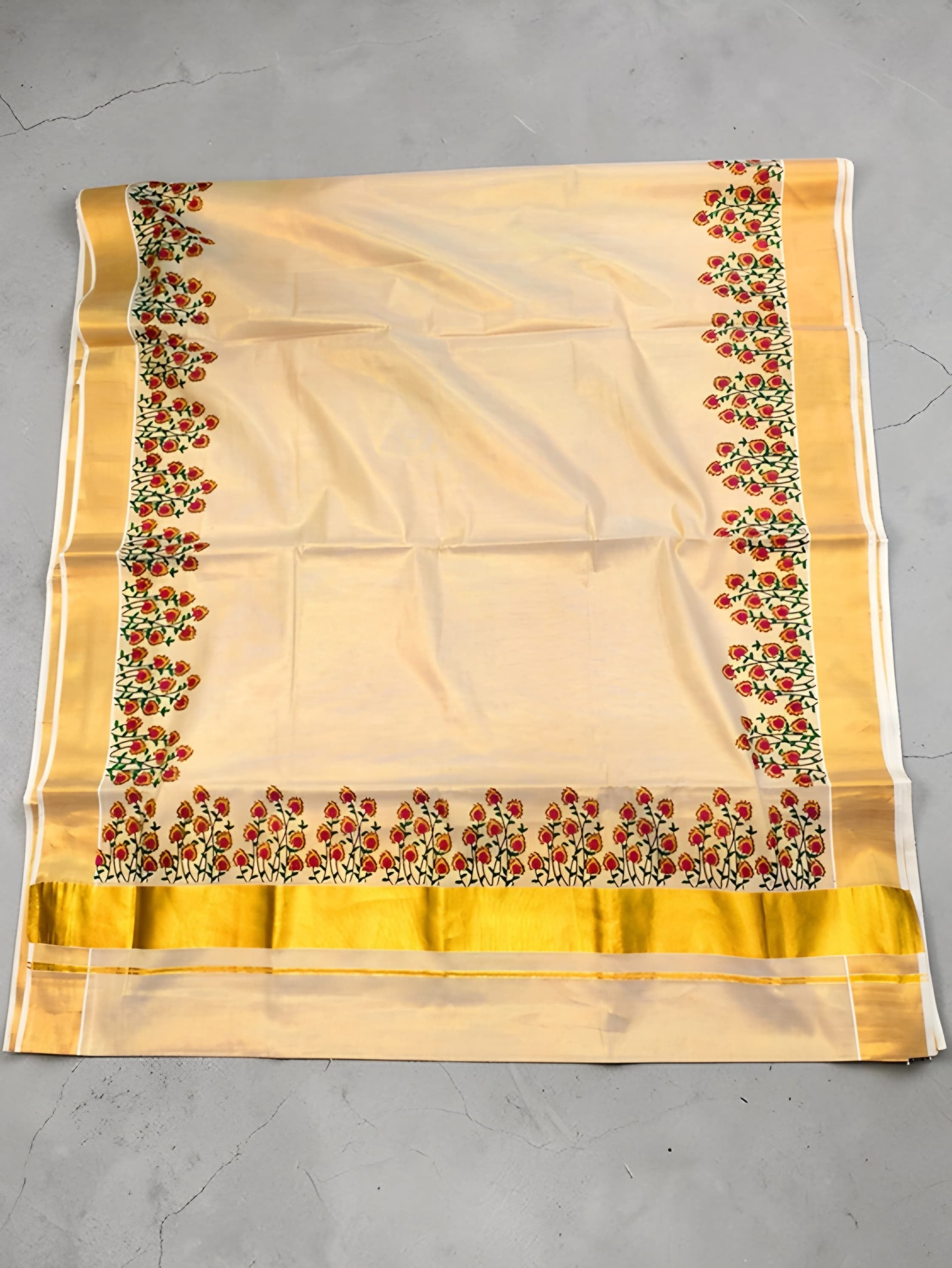 Kerala Tissue Mural Painting Saree with blouse _ Onam Collection