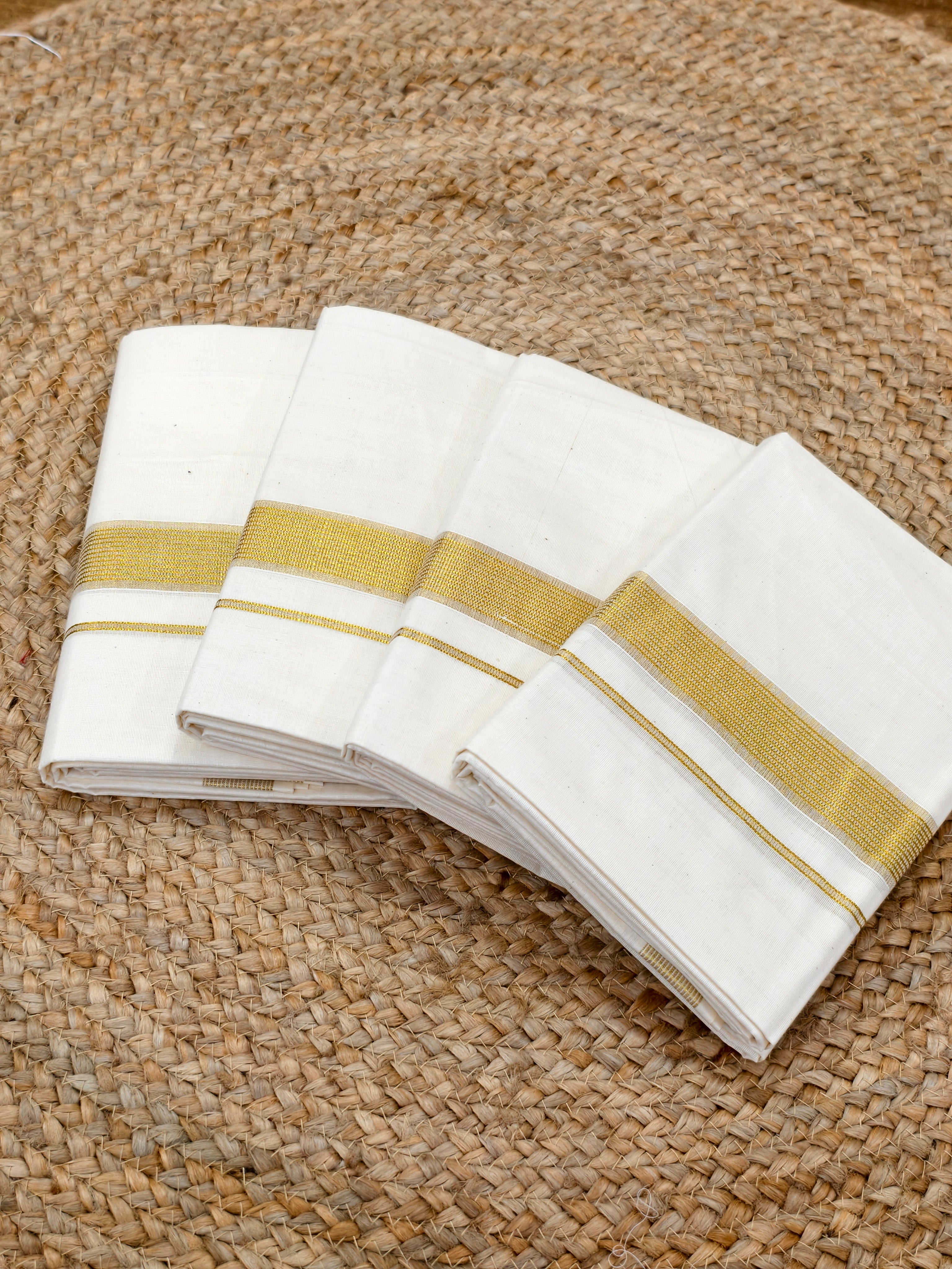 Kerala Cotton Tissue Stripe Border Dhoti / 4 meter