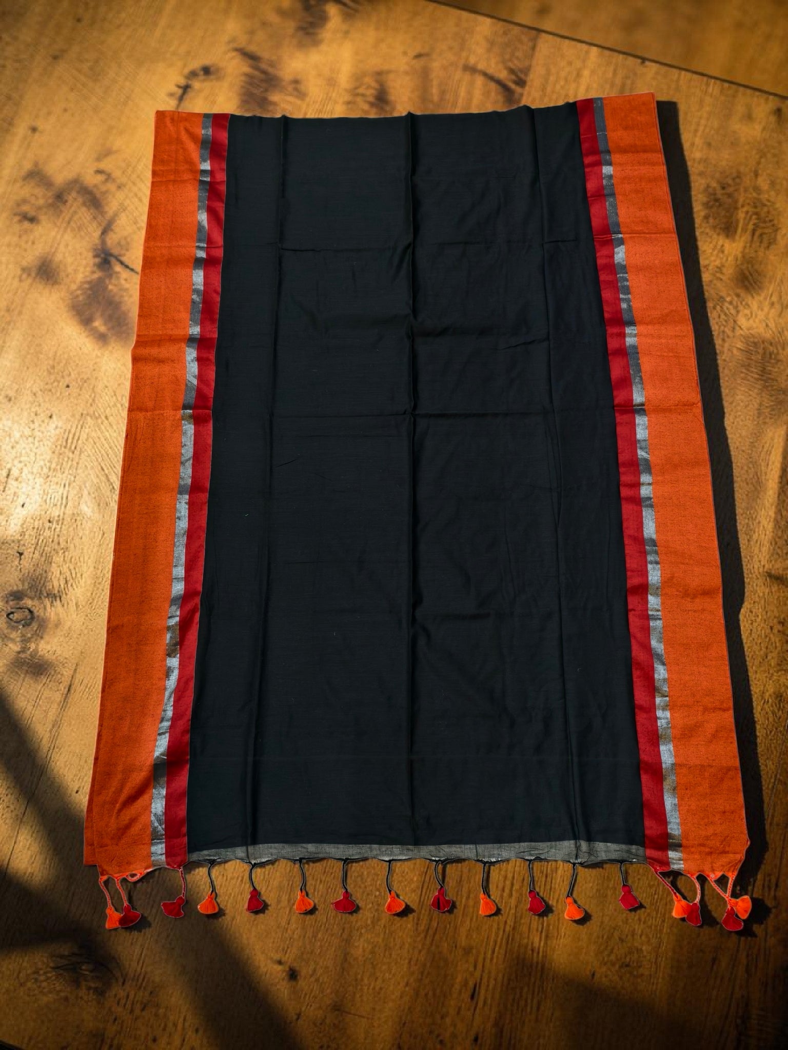 Mul Mul Saree Black contrast border 120 count