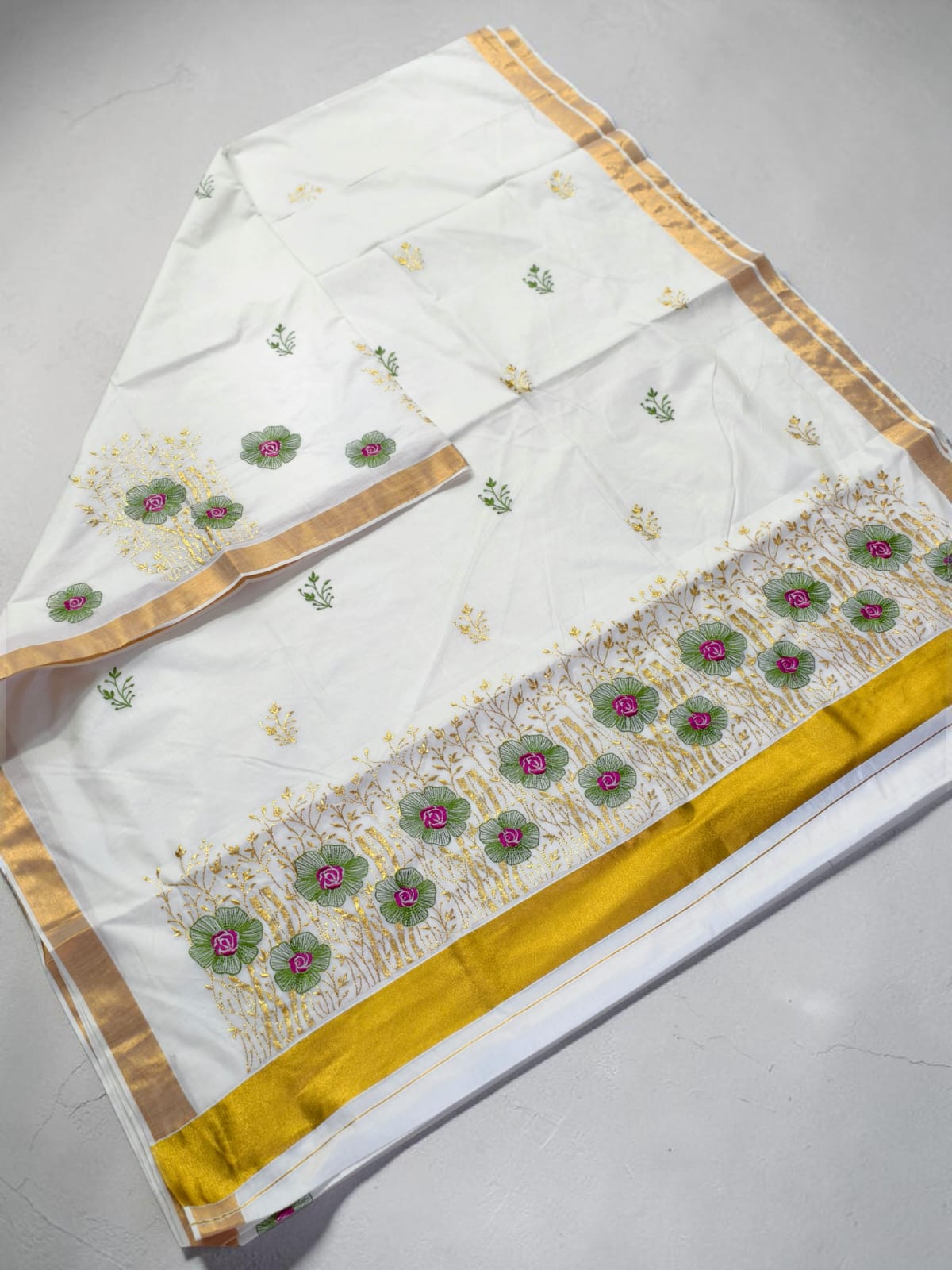 Pure Cotton Embroidery Saree Full body with blouse Flower Embroidery
