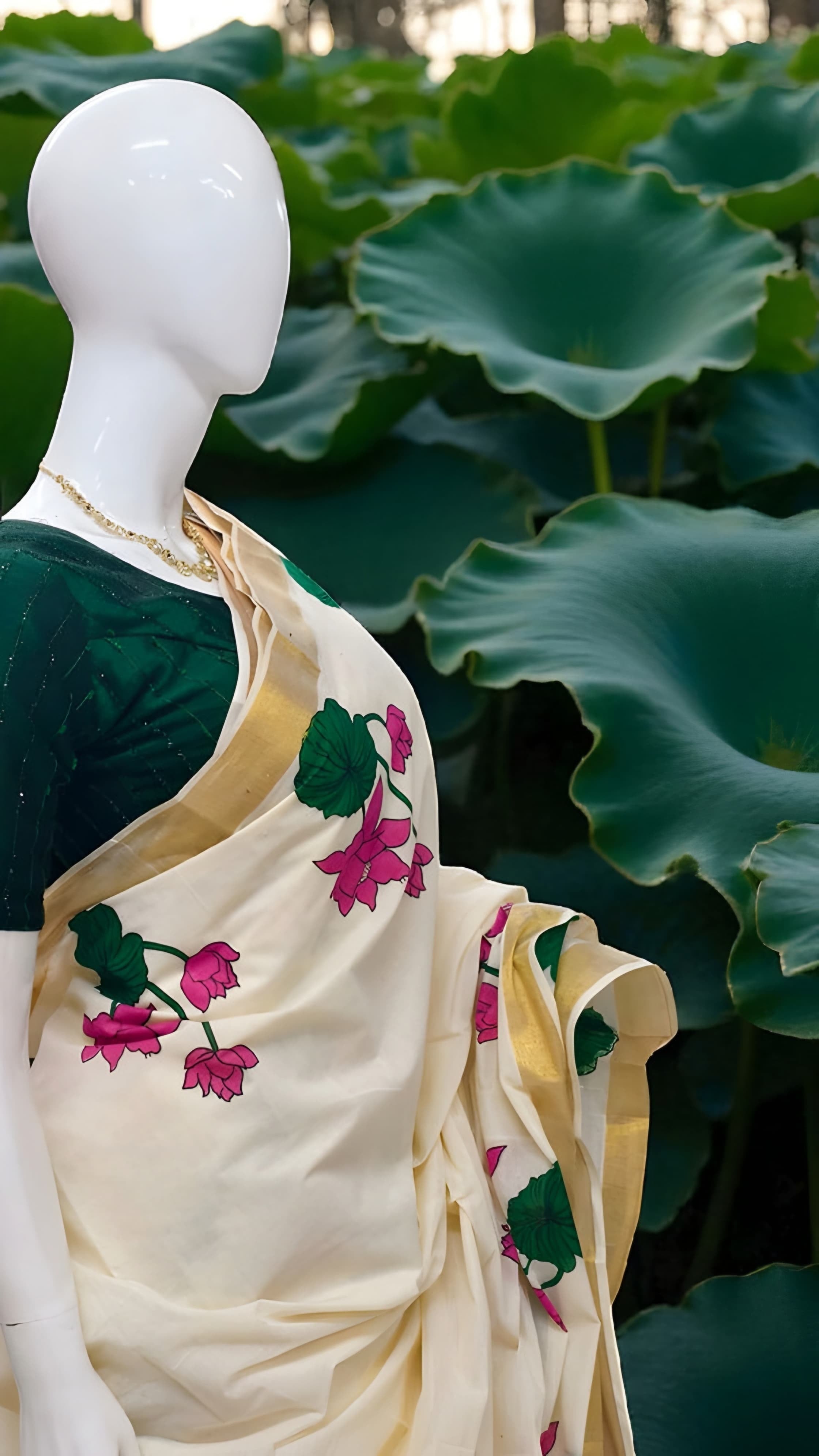 Cotton Lotus floral print saree Exclusive