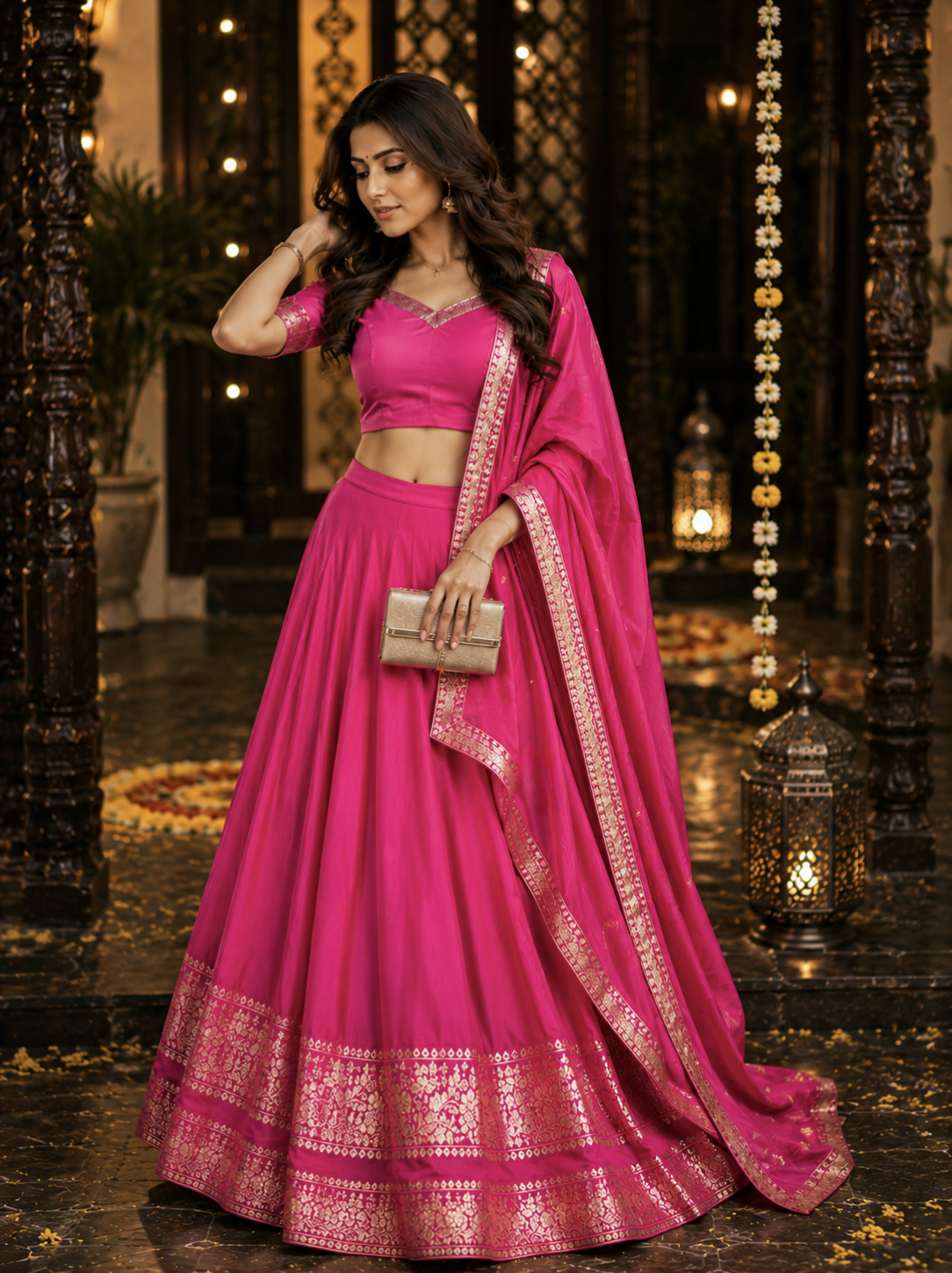 Kanchi cotton style  Davani with rettapeta border with blouse 3 psc set