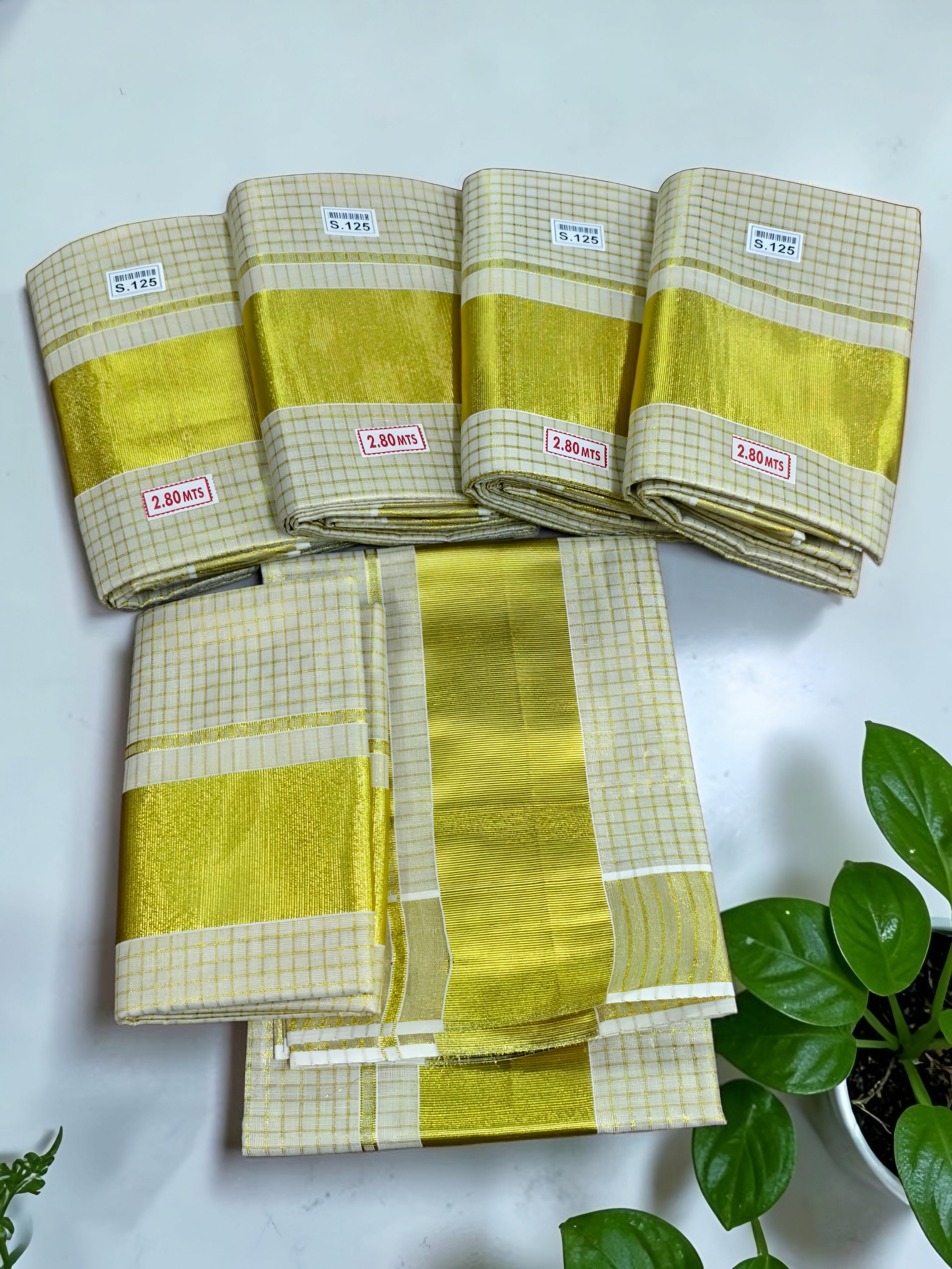Micro check Tissue Set mundu extra length