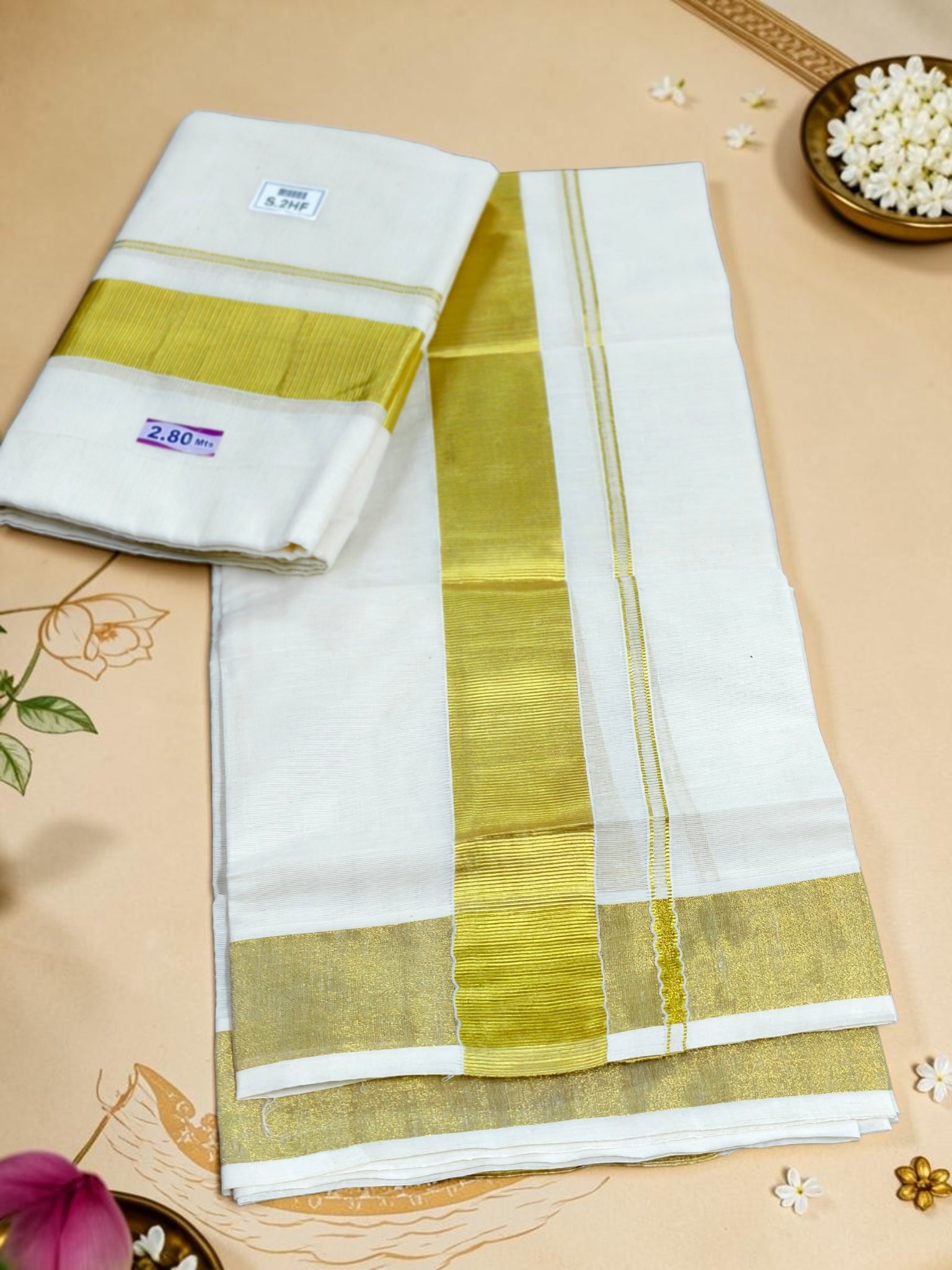 Handloom Kasavu Pure quality Set mundu _ extra length