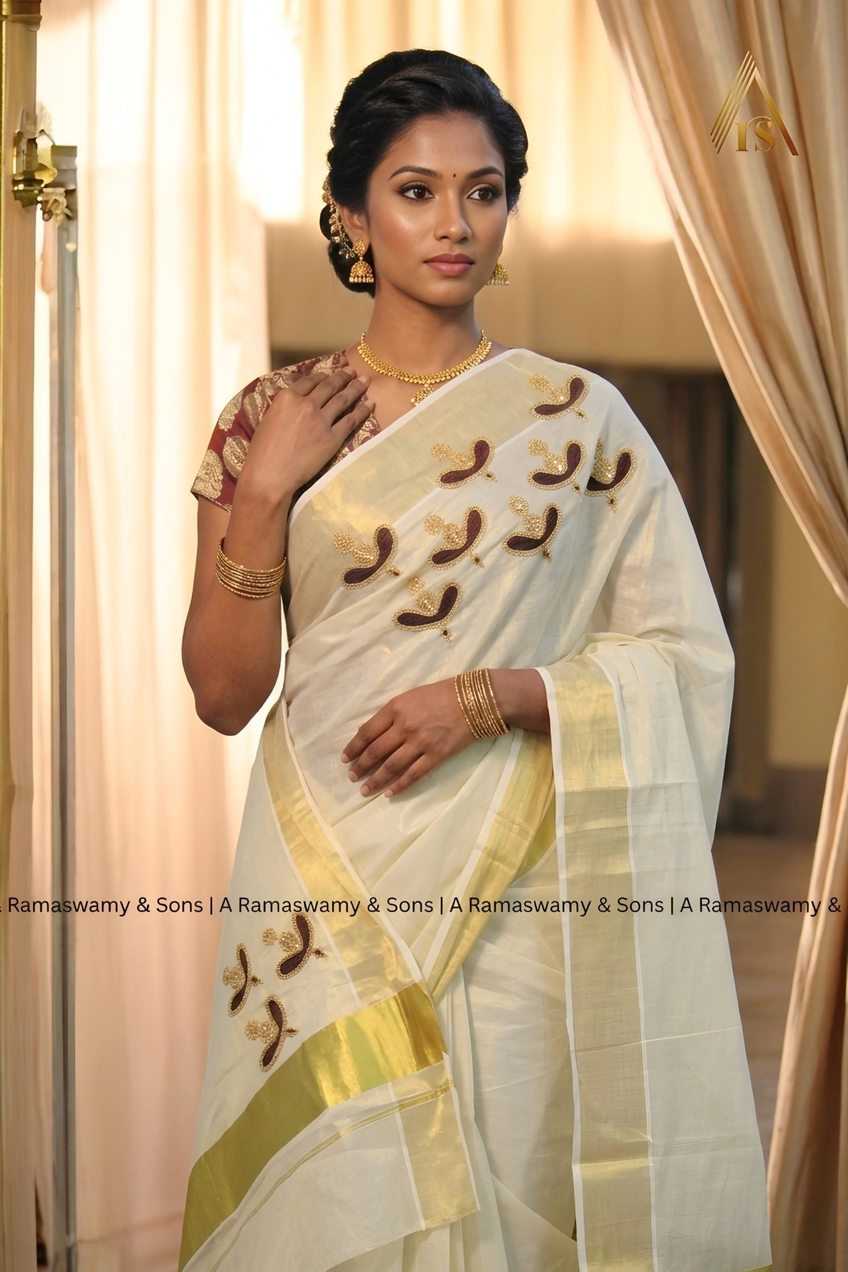 Elegant Tissue Saree Premium Hand Work _ Kerala saree 6.25mtr