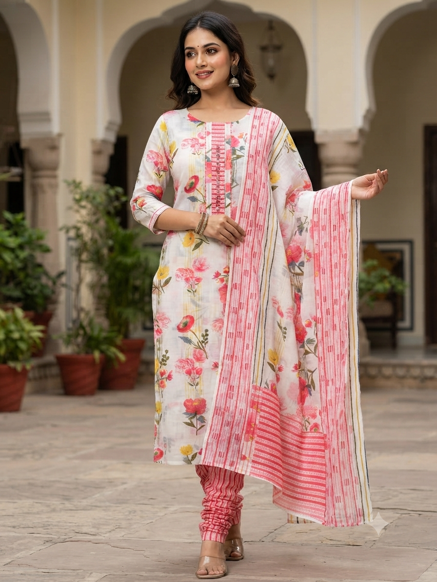 Pure Cotton Churidhar 3 psc set with trending design