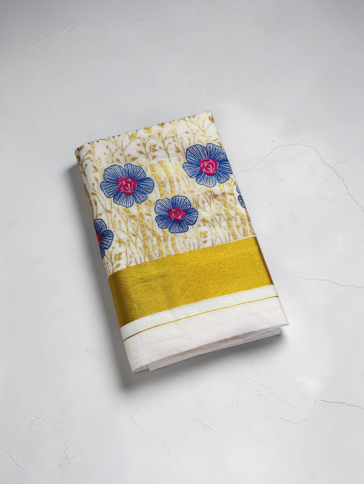 Pure Cotton Embroidery Saree Full body with blouse Flower Embroidery