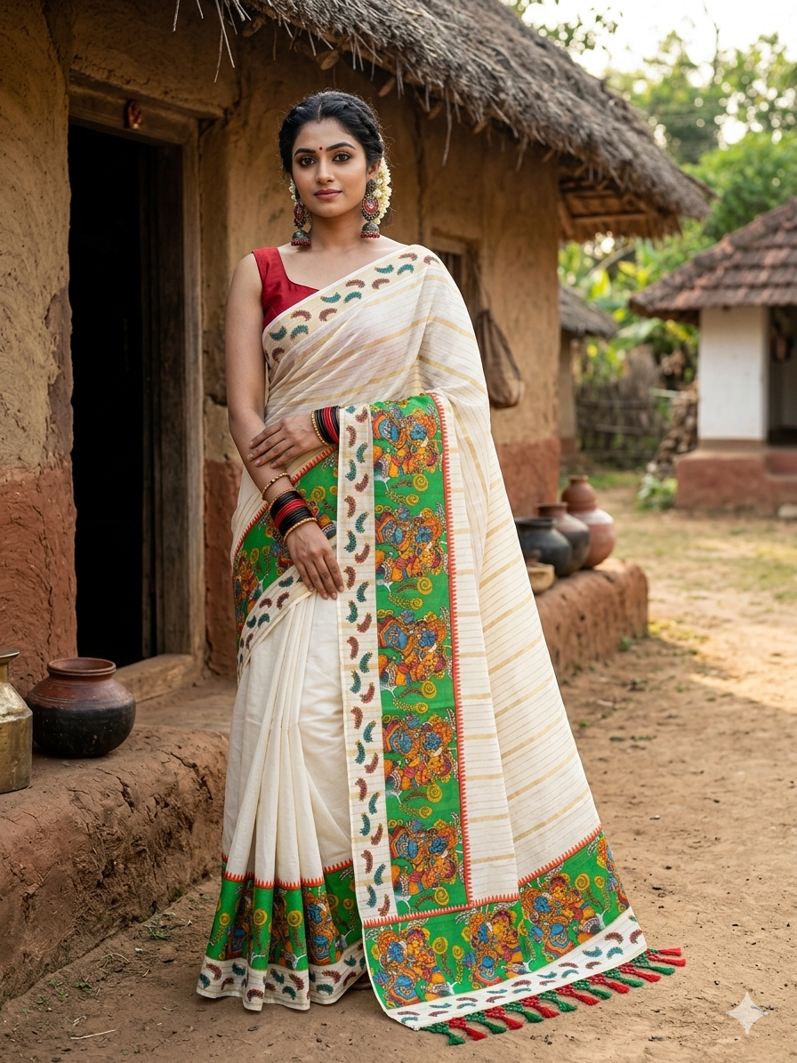 Kuthampully trending design full body print saree with blouse  / onam saree
