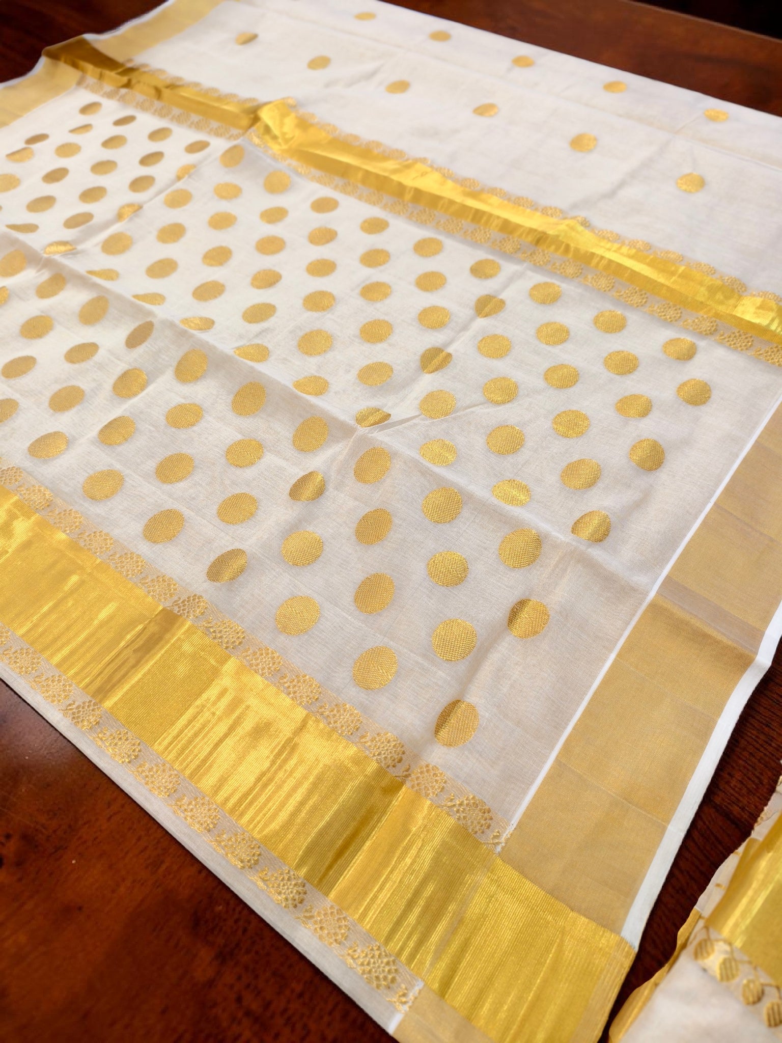 Handlooom Tissue Polka dot work all over body with blouse/ Handloom