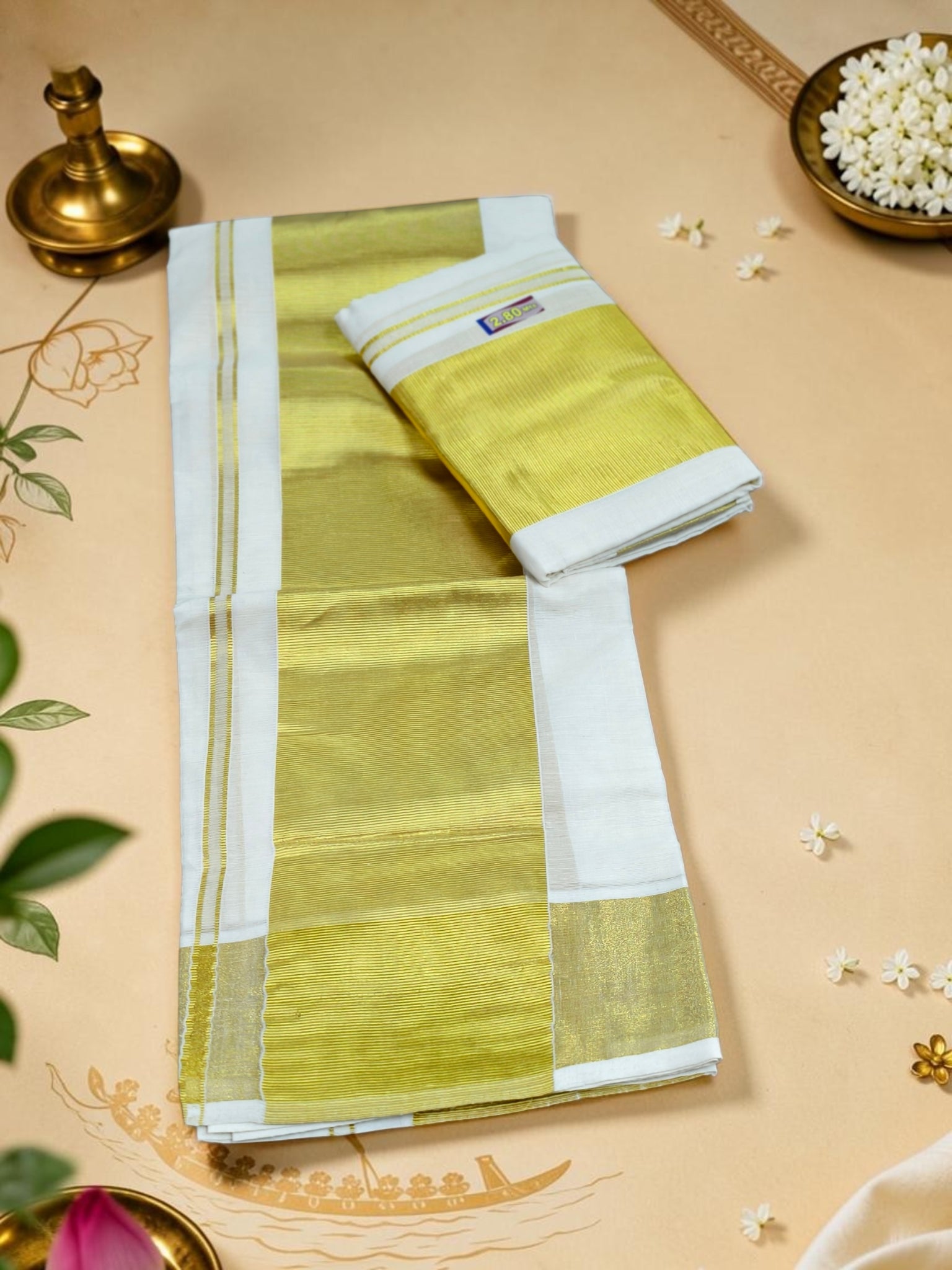 Handloom Kasavu Pure quality Set mundu _ extra length