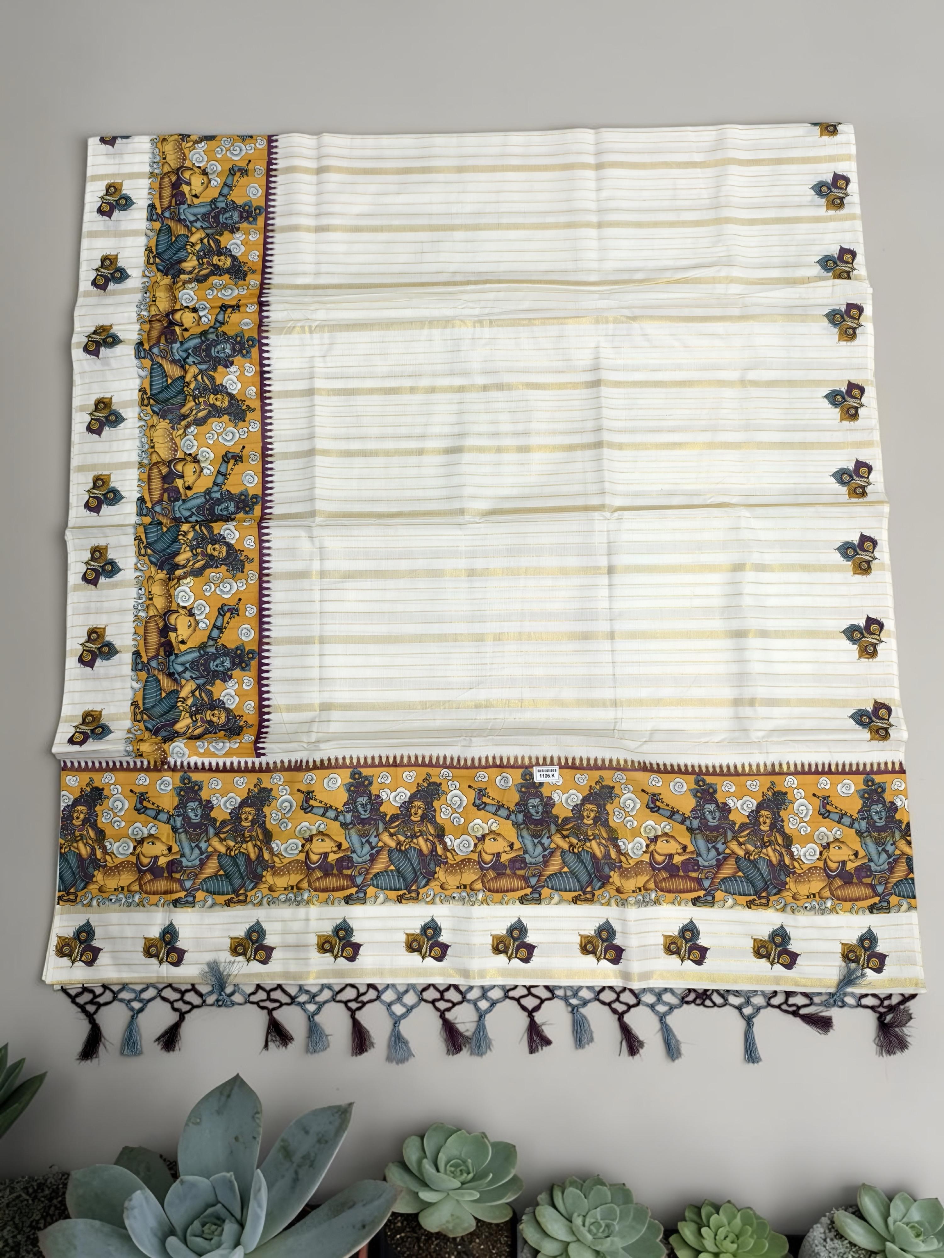 Kuthampully trending design full body print saree with blouse  / onam saree