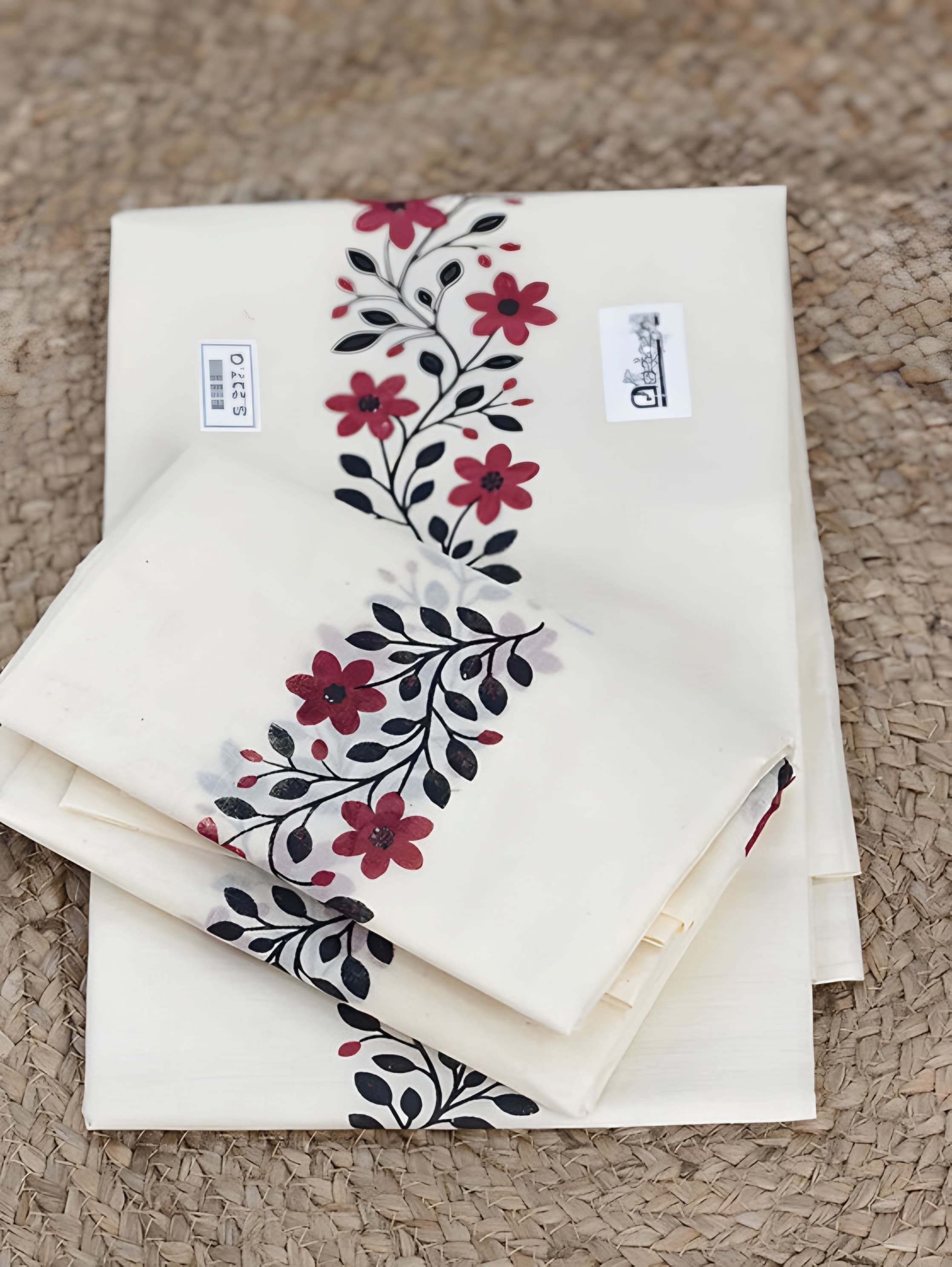 Malarvadi Set mundu Pure cotton Print design extra length 2.80 meter