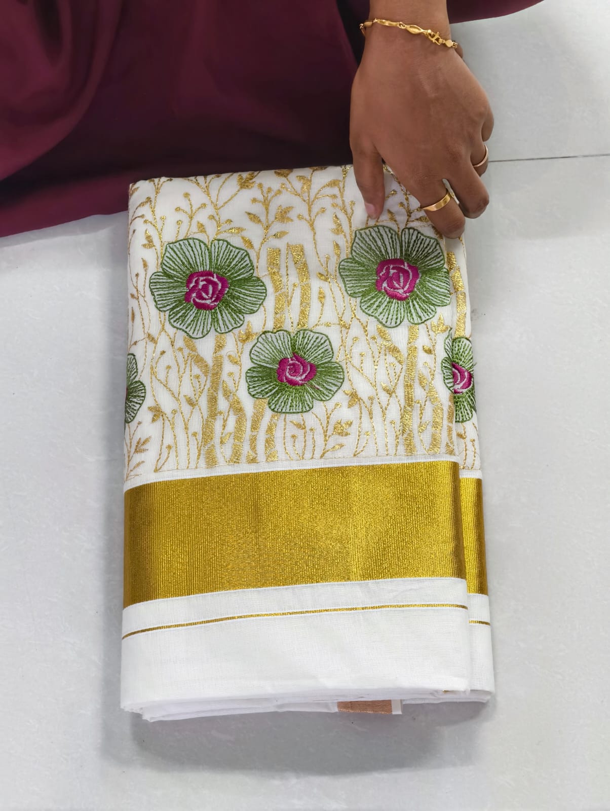 Pure Cotton Embroidery Saree Full body with blouse Flower Embroidery
