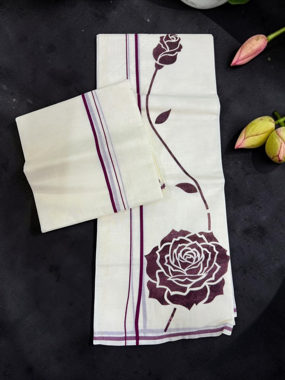 Trending Ladies Set mundu with long flower print
