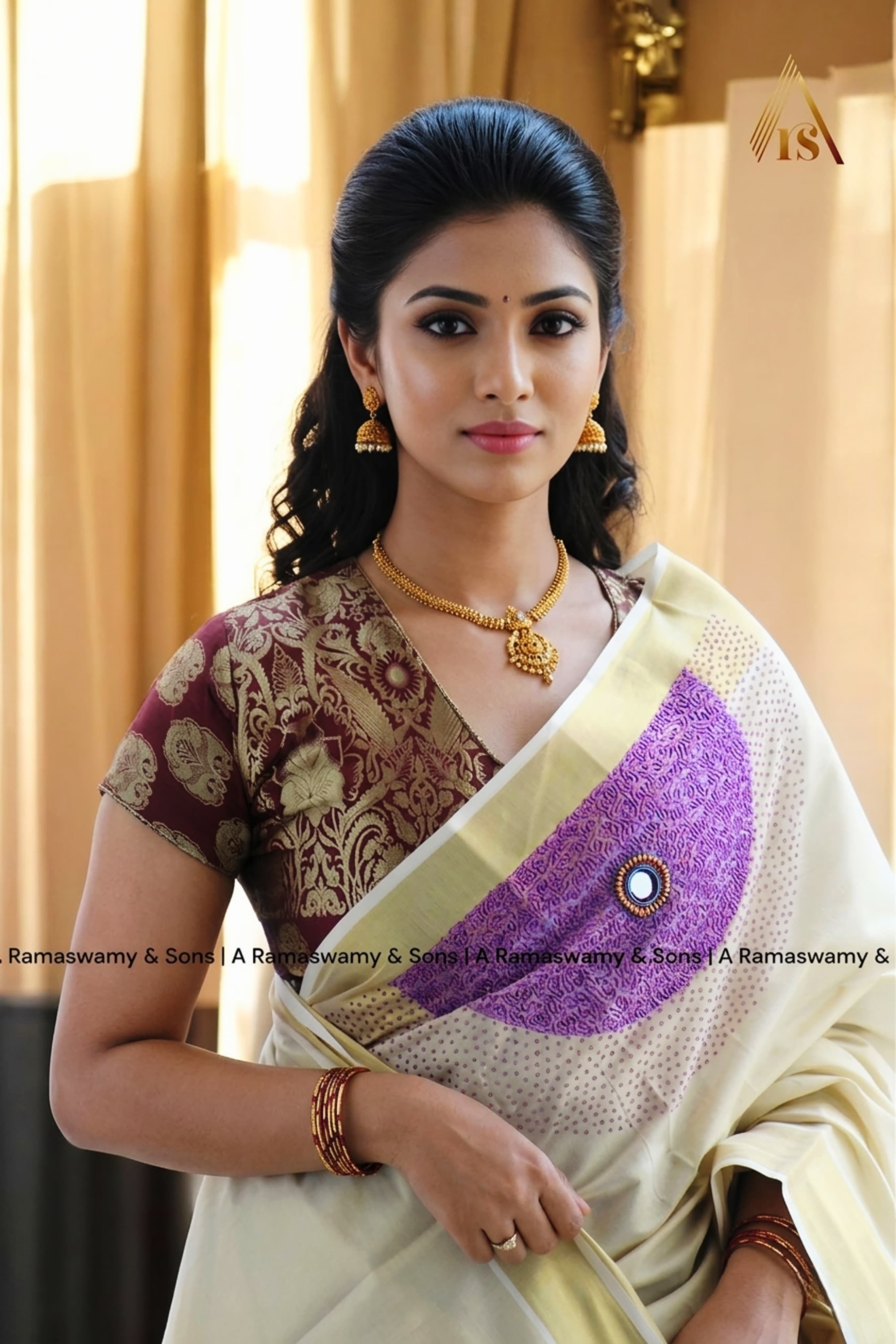Handwork Tissue Saree Premium Hand Work Purple _ Kerala saree 6.25mtr