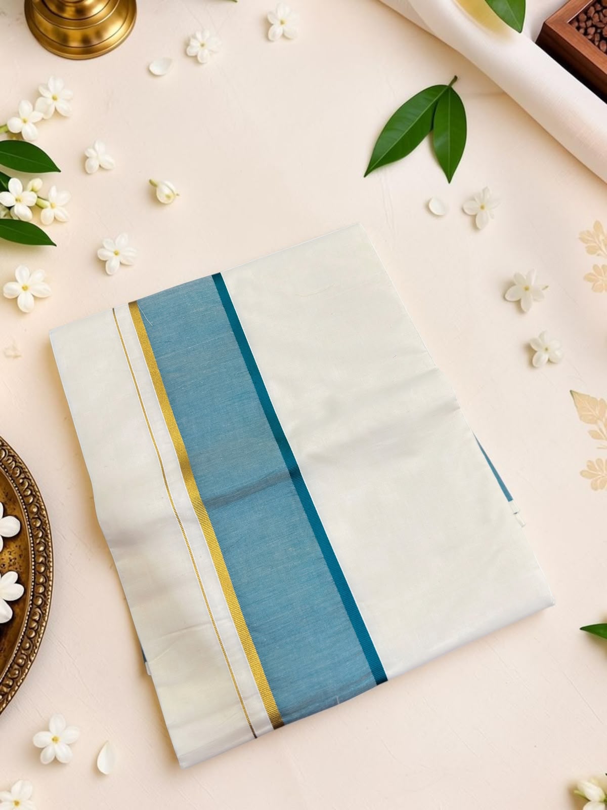 Cotton elegant set saree with color border blouse included