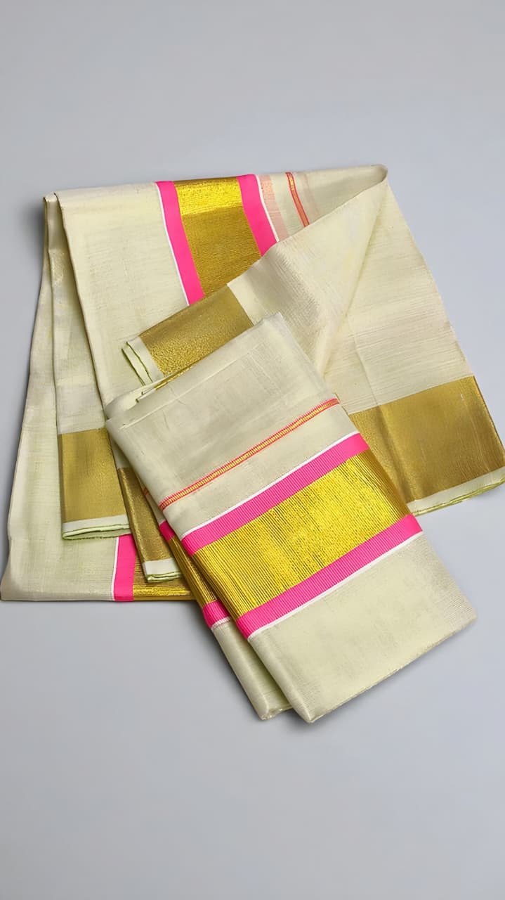 Tissue Set Mundu With color border uniform set mundu extra length