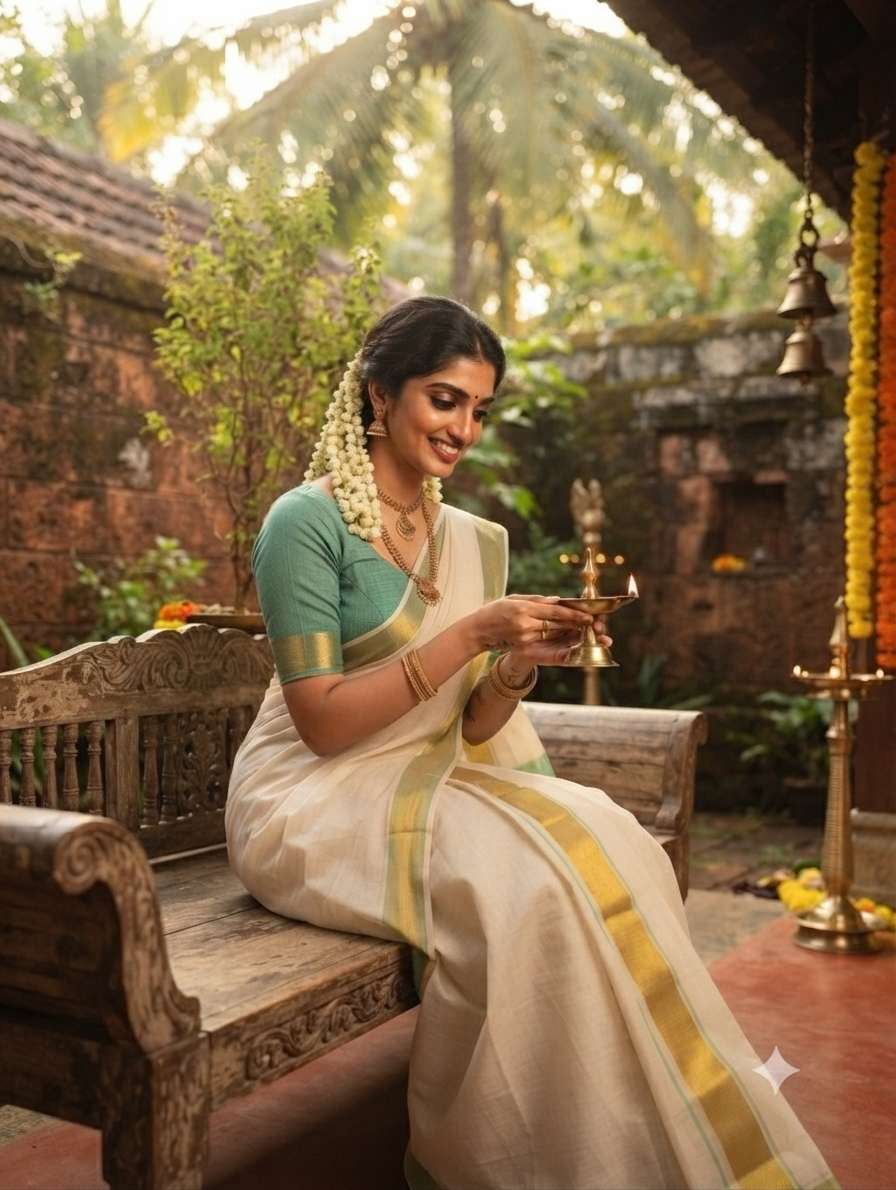 Kerala traditional contrast pall Set mundu with Blouse _ extra length