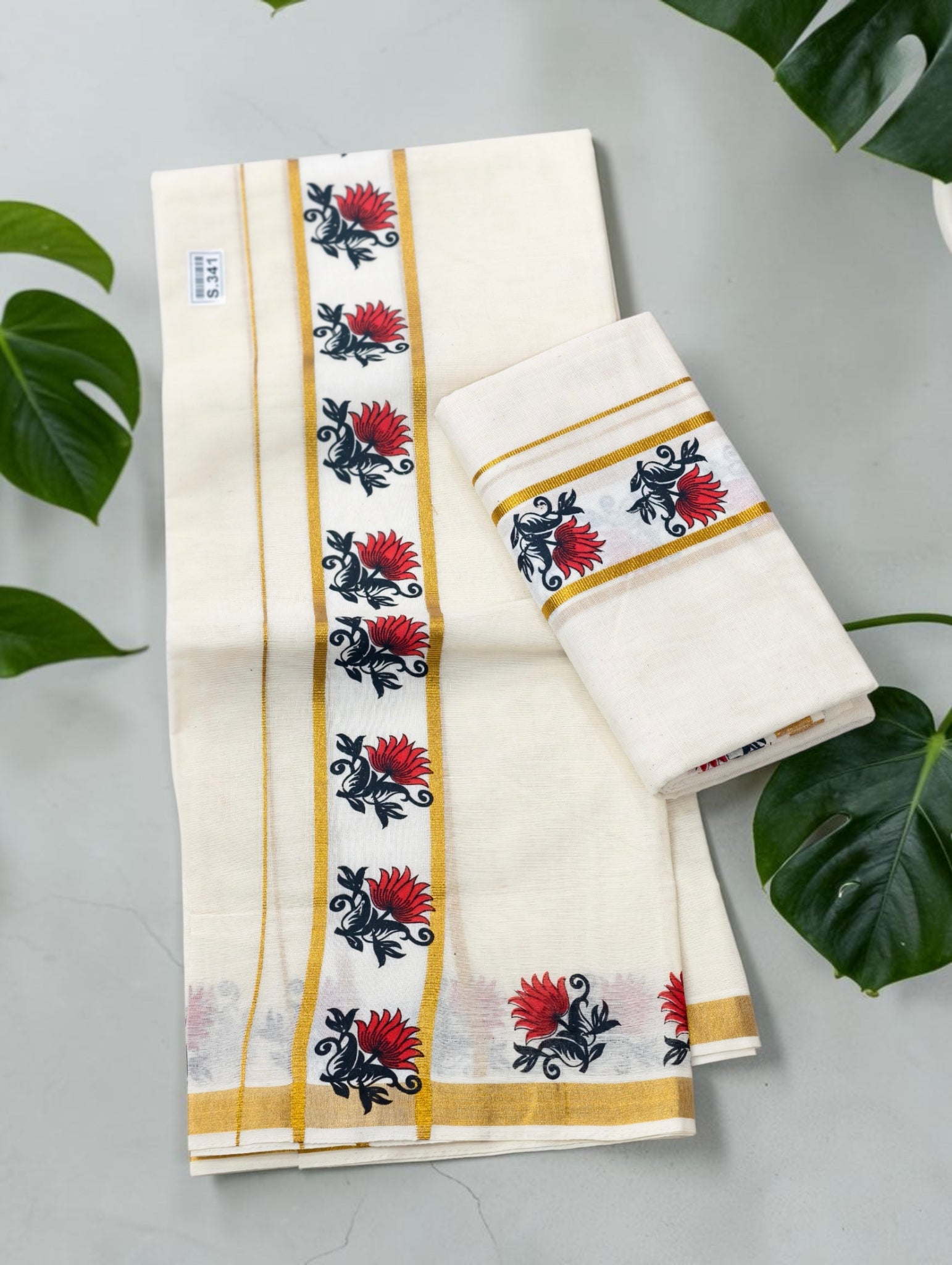 Lotus print set mundu / kerala set mundu