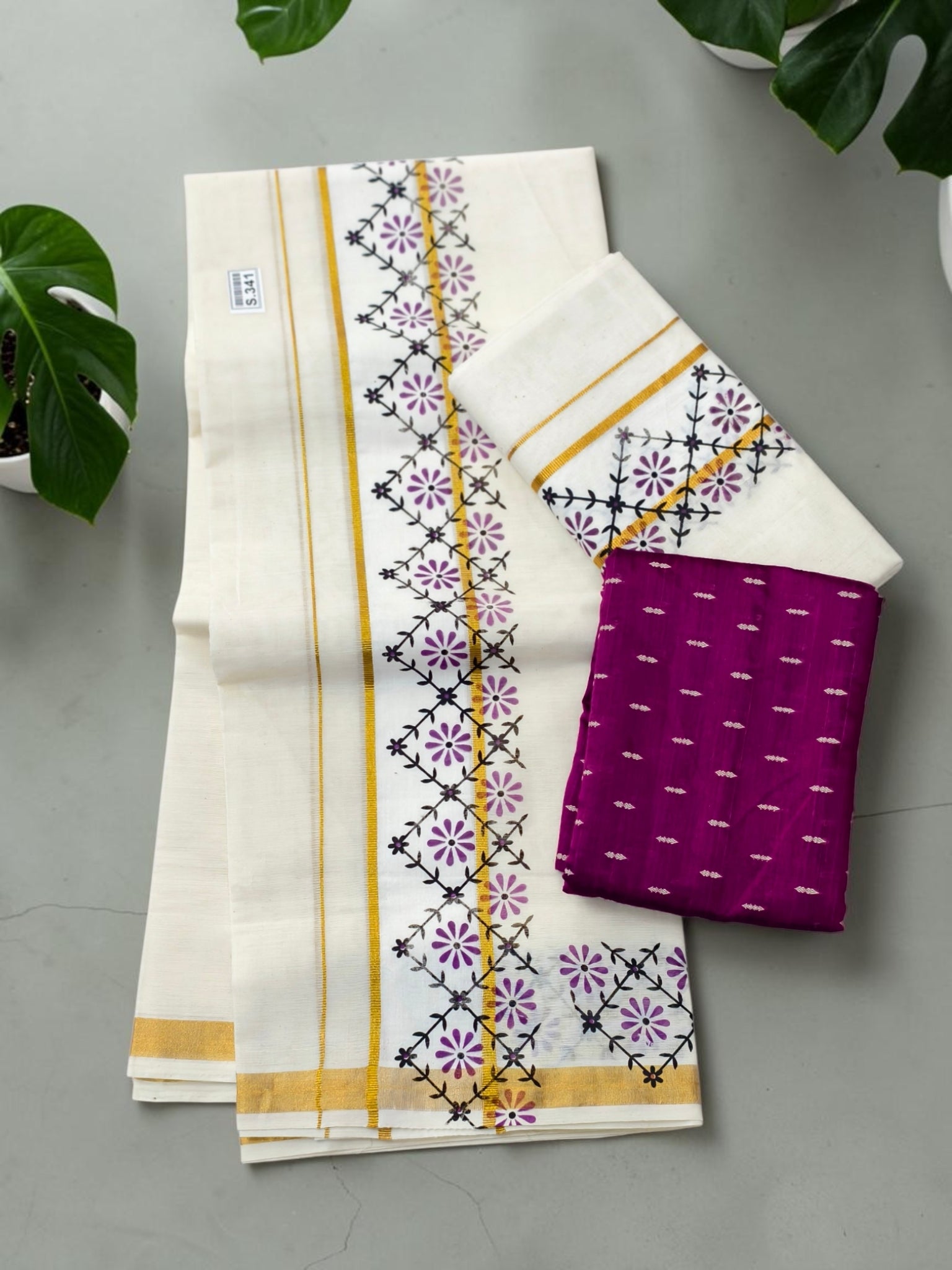 Vasantham Print set mundu with Matching Blouse