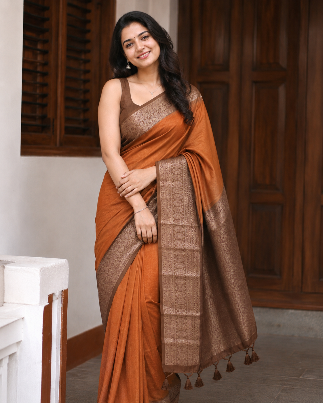 Jute Banarasi contrast border with blouse