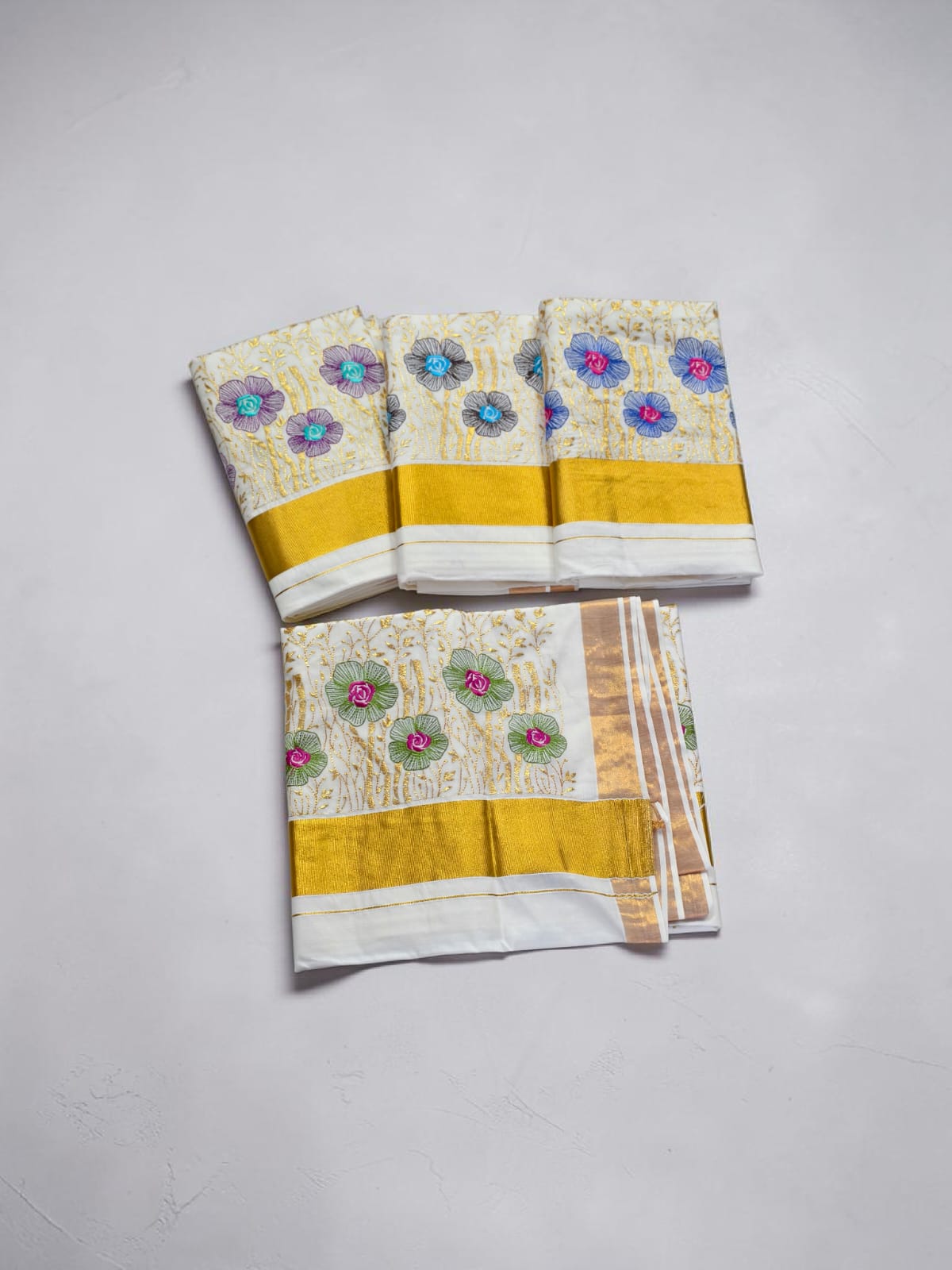 Pure Cotton Embroidery Saree Full body with blouse Flower Embroidery