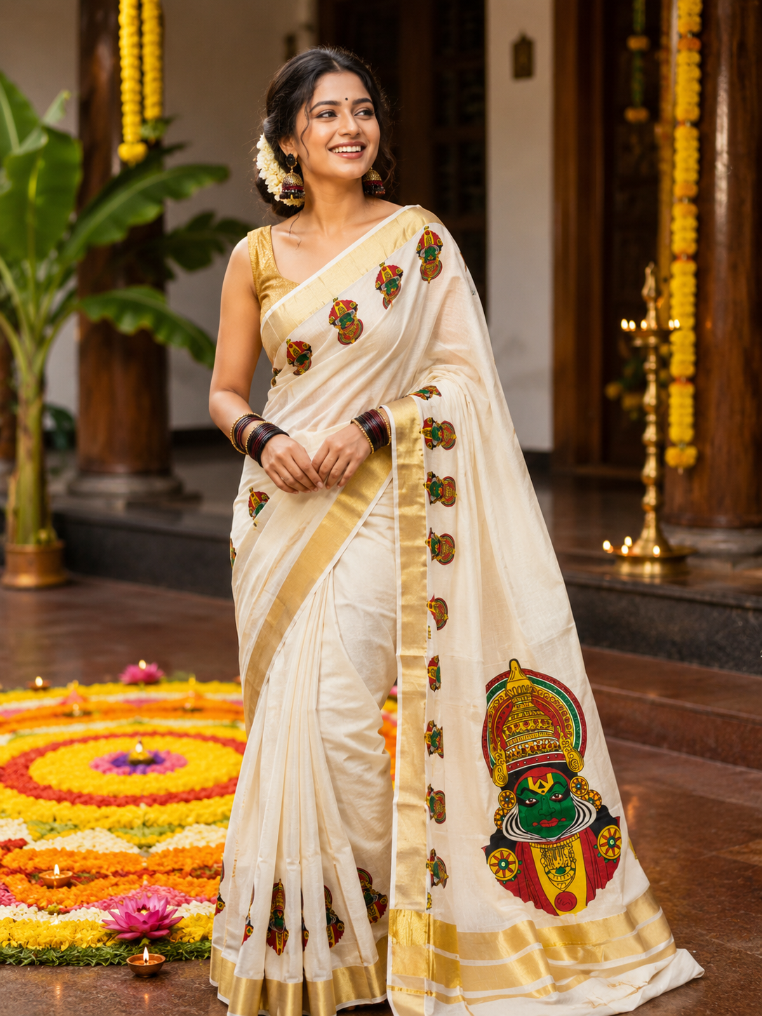 Kerala Tissue Saree with Big Print Onam exclusive with blouse