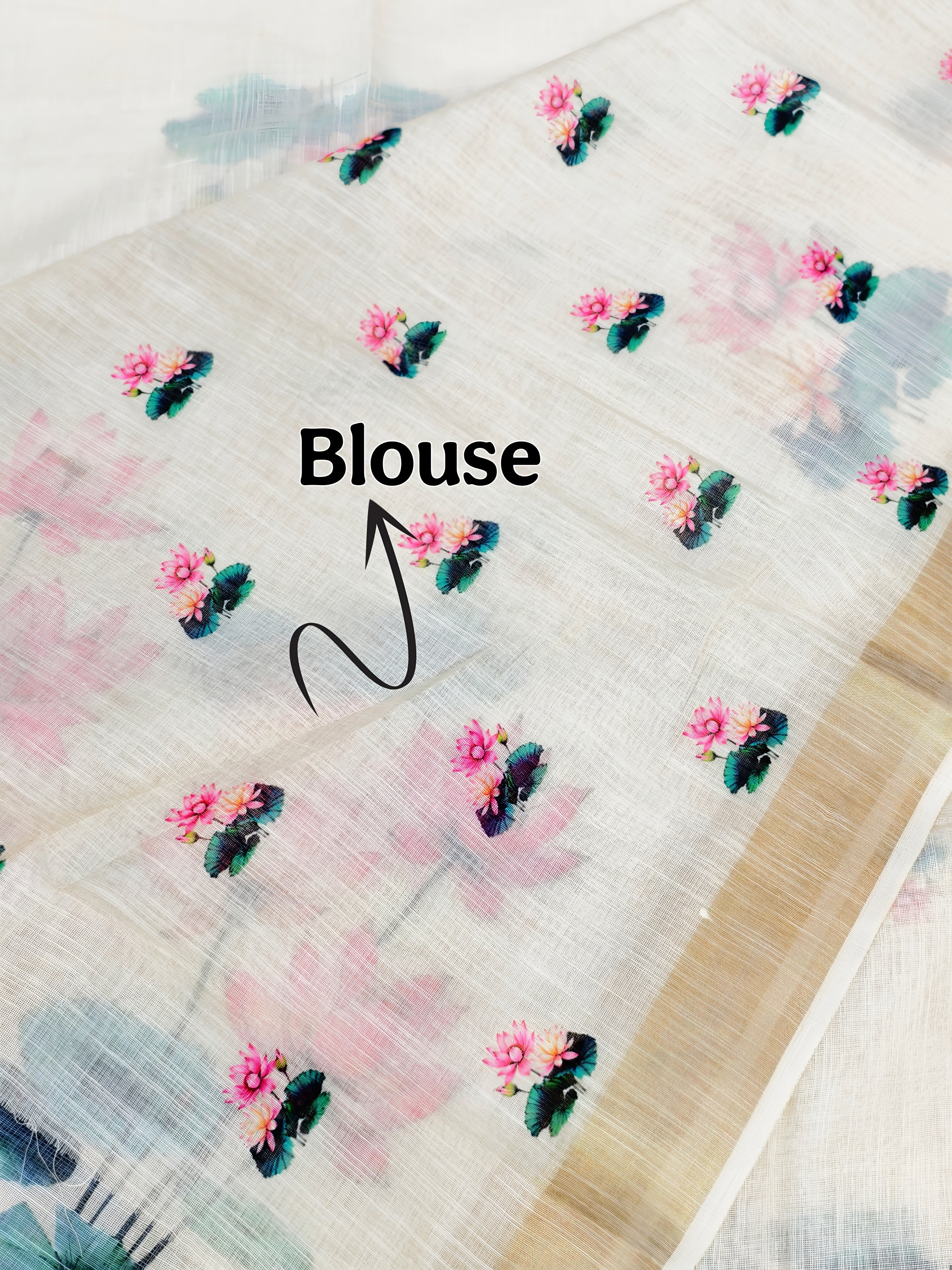 Linen Tissue Lotus Print Full body with blouse work