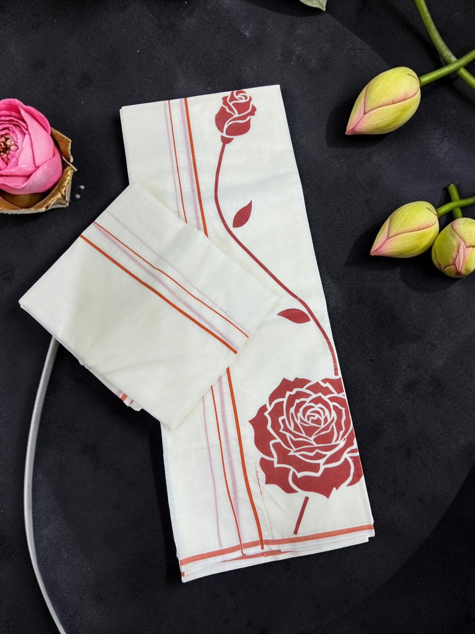 Trending Ladies Set mundu with long flower print