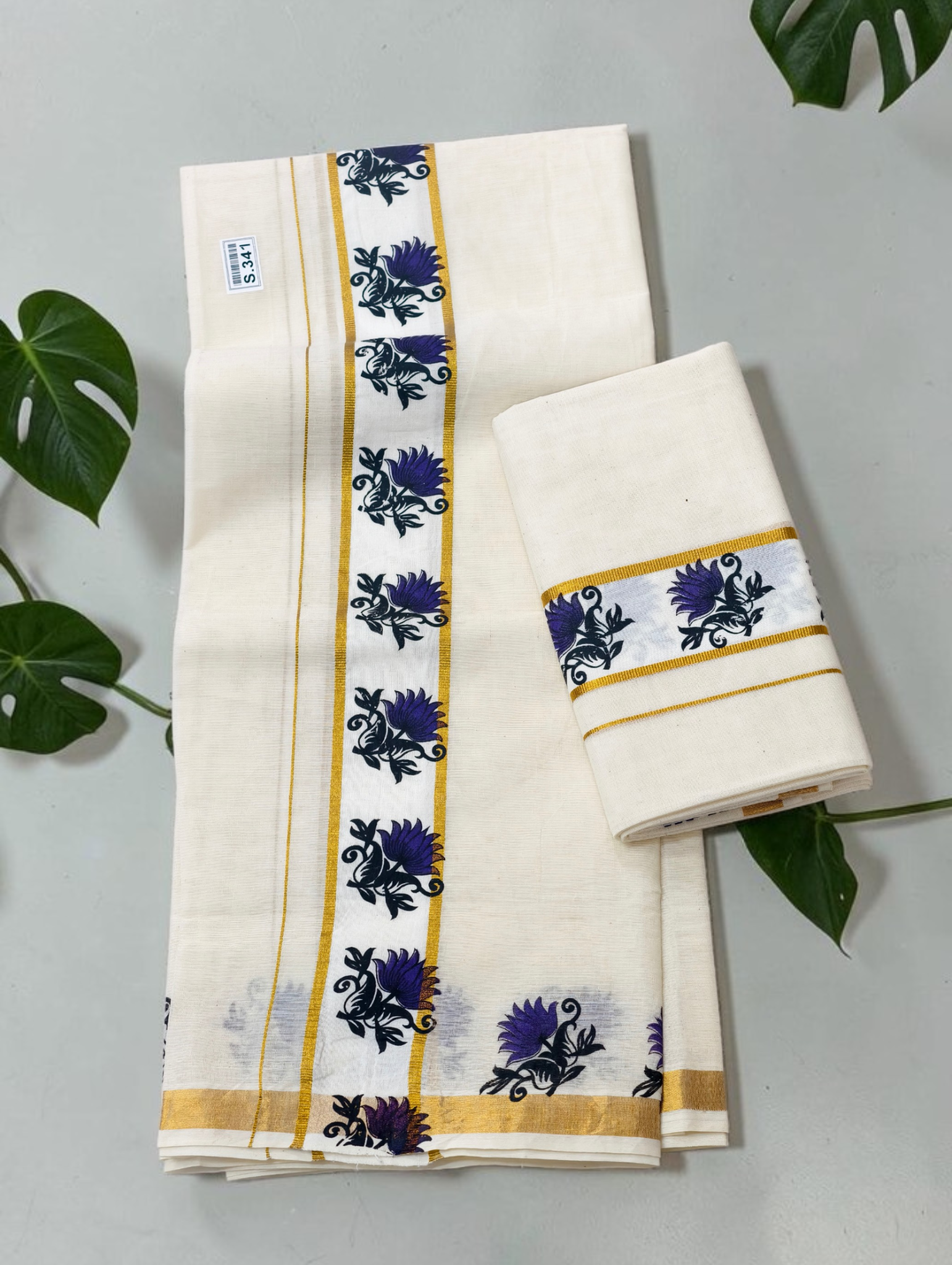 Lotus print set mundu / kerala set mundu