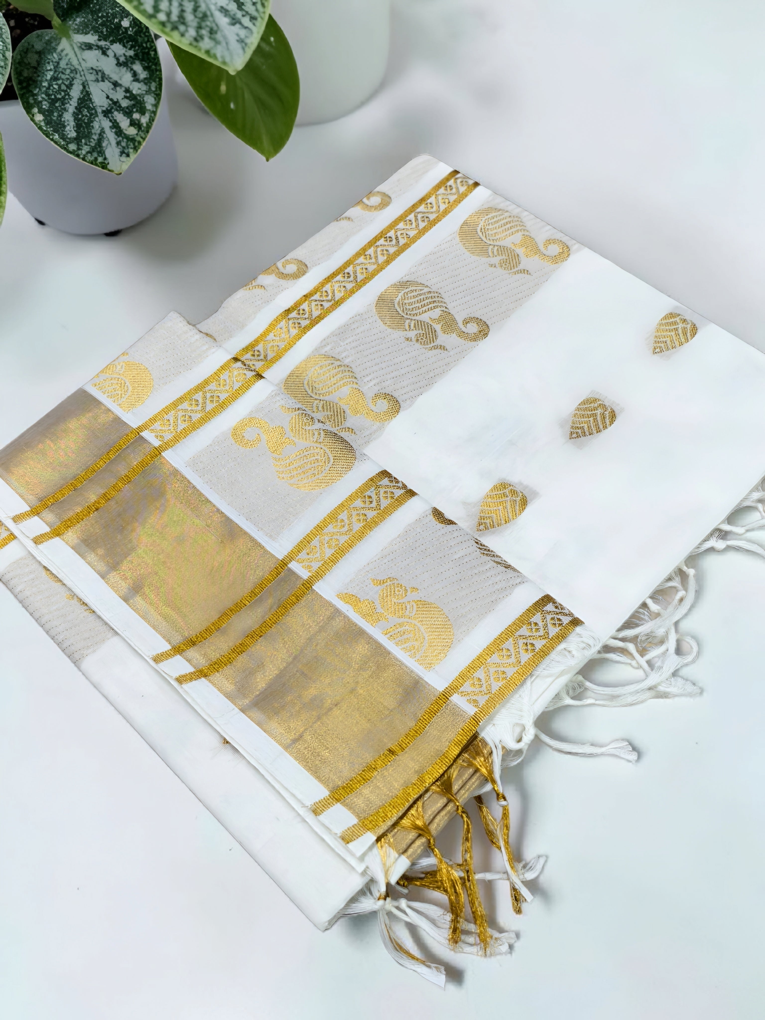 Kerala rich pall jacquard saree peacock design with blouse full body work