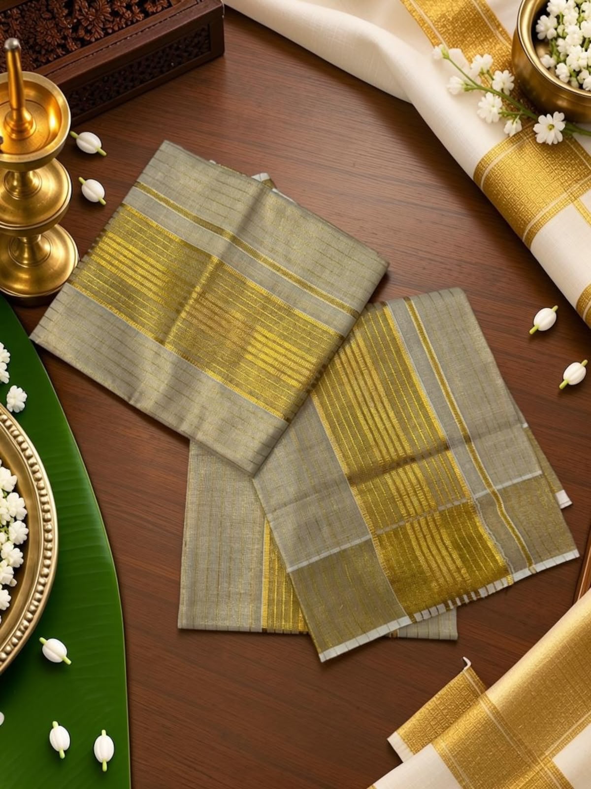 Stripe Tissue Set mundu with Border design _ extra length