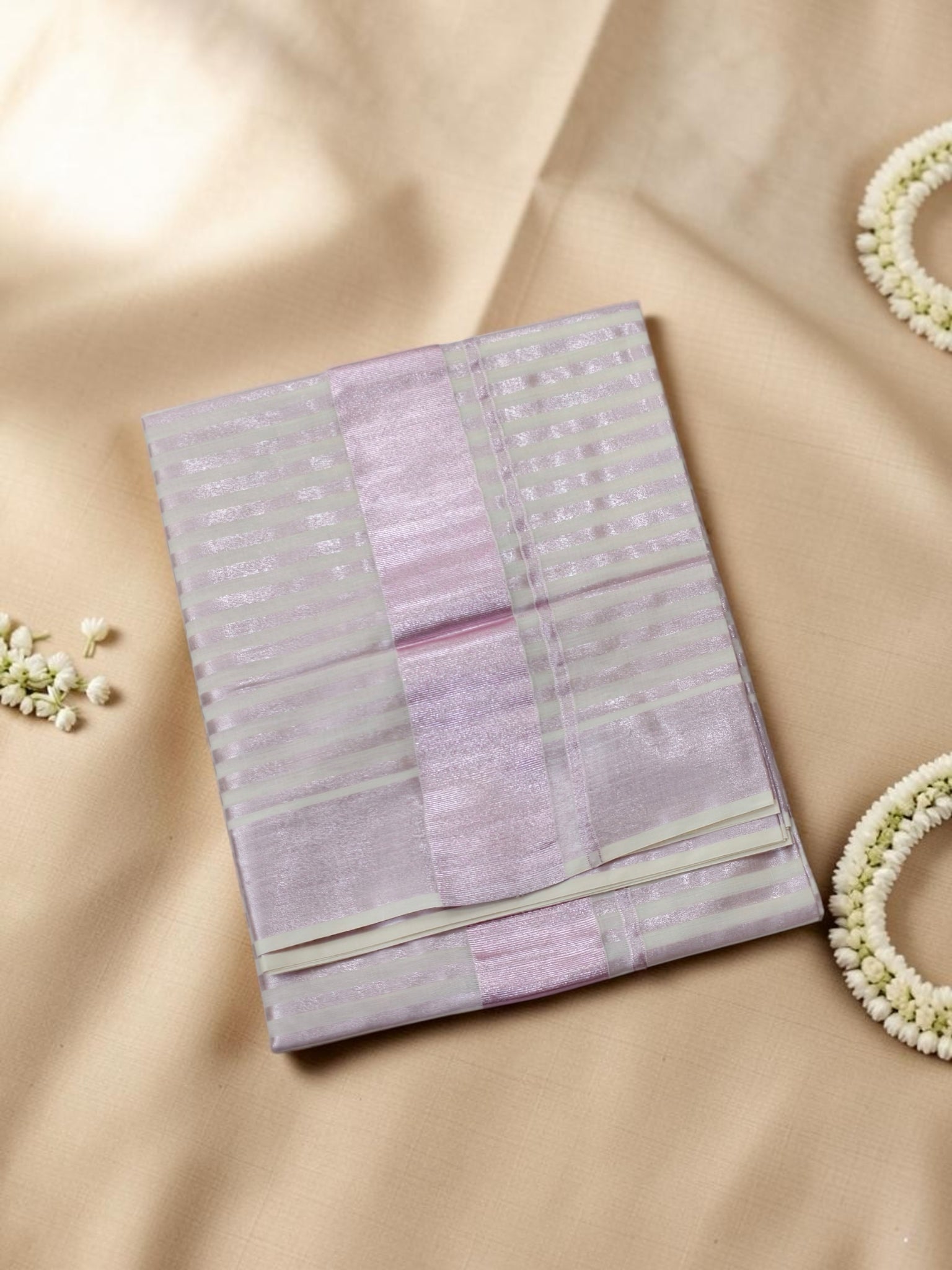 Rose gold Stripe Cotton-Tissue Saree with blouse
