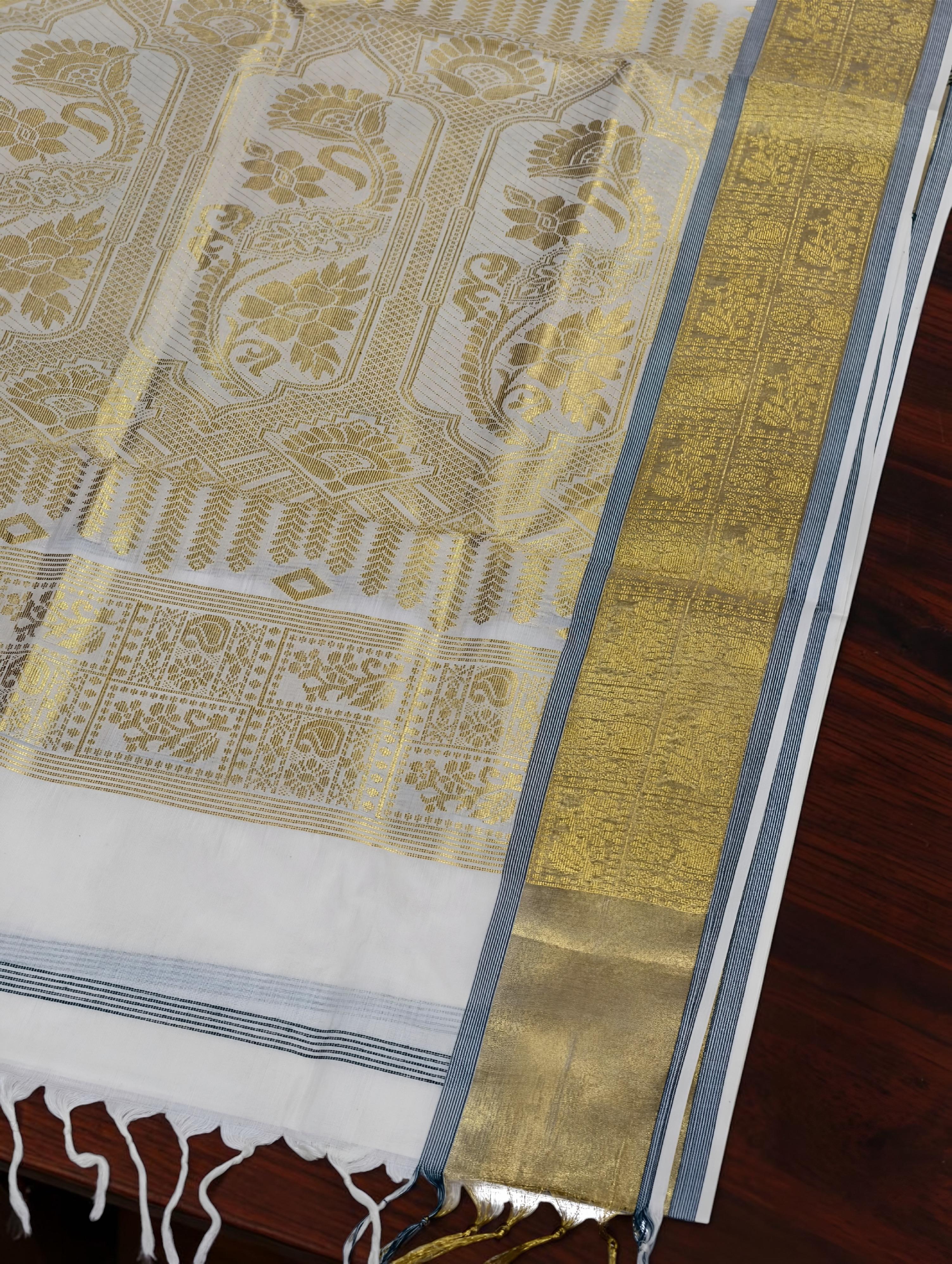 Onam Rich Pallu Saree with full body Jacquard work with blouse / kerala saree