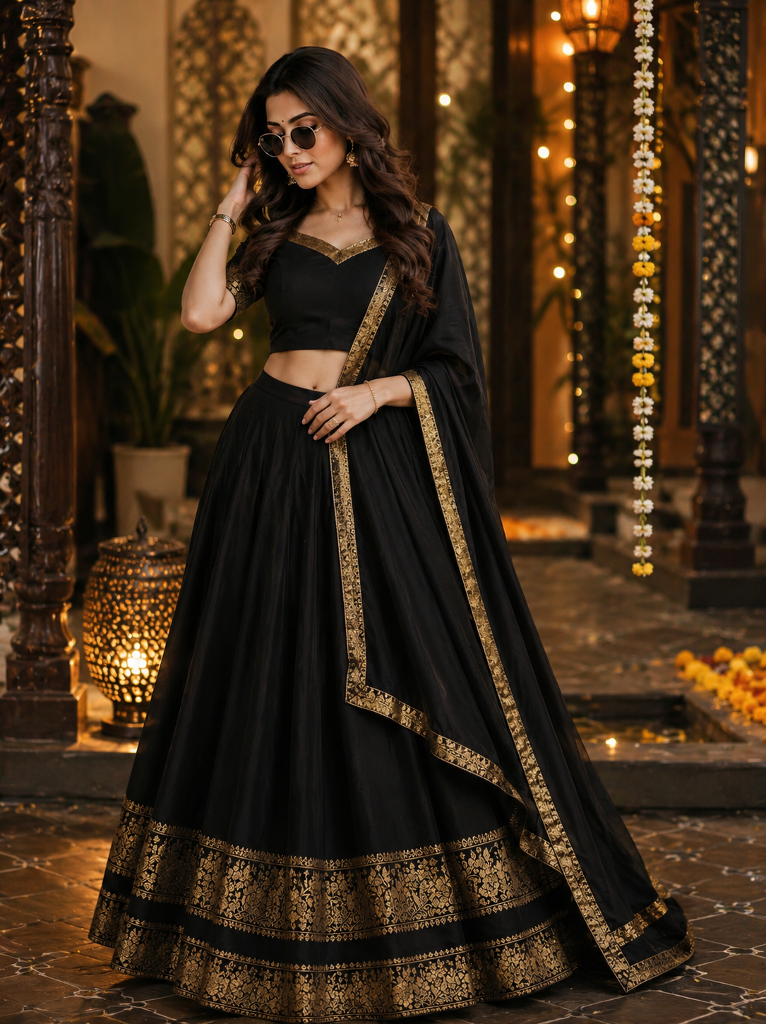 Kanchi cotton style  Davani with rettapeta border with blouse 3 psc set