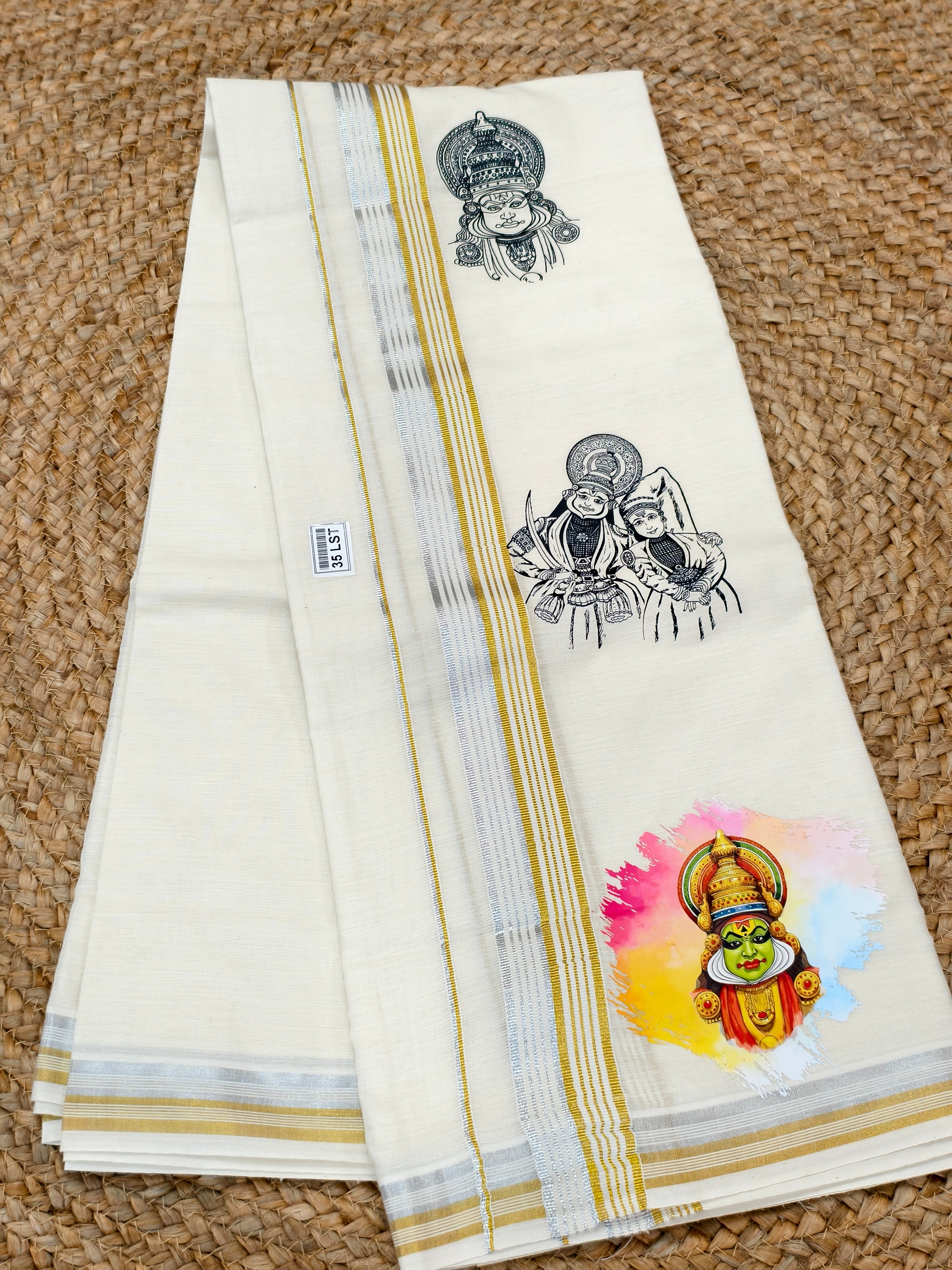 Onam Kathakali print kasavu dhoti 4 meter