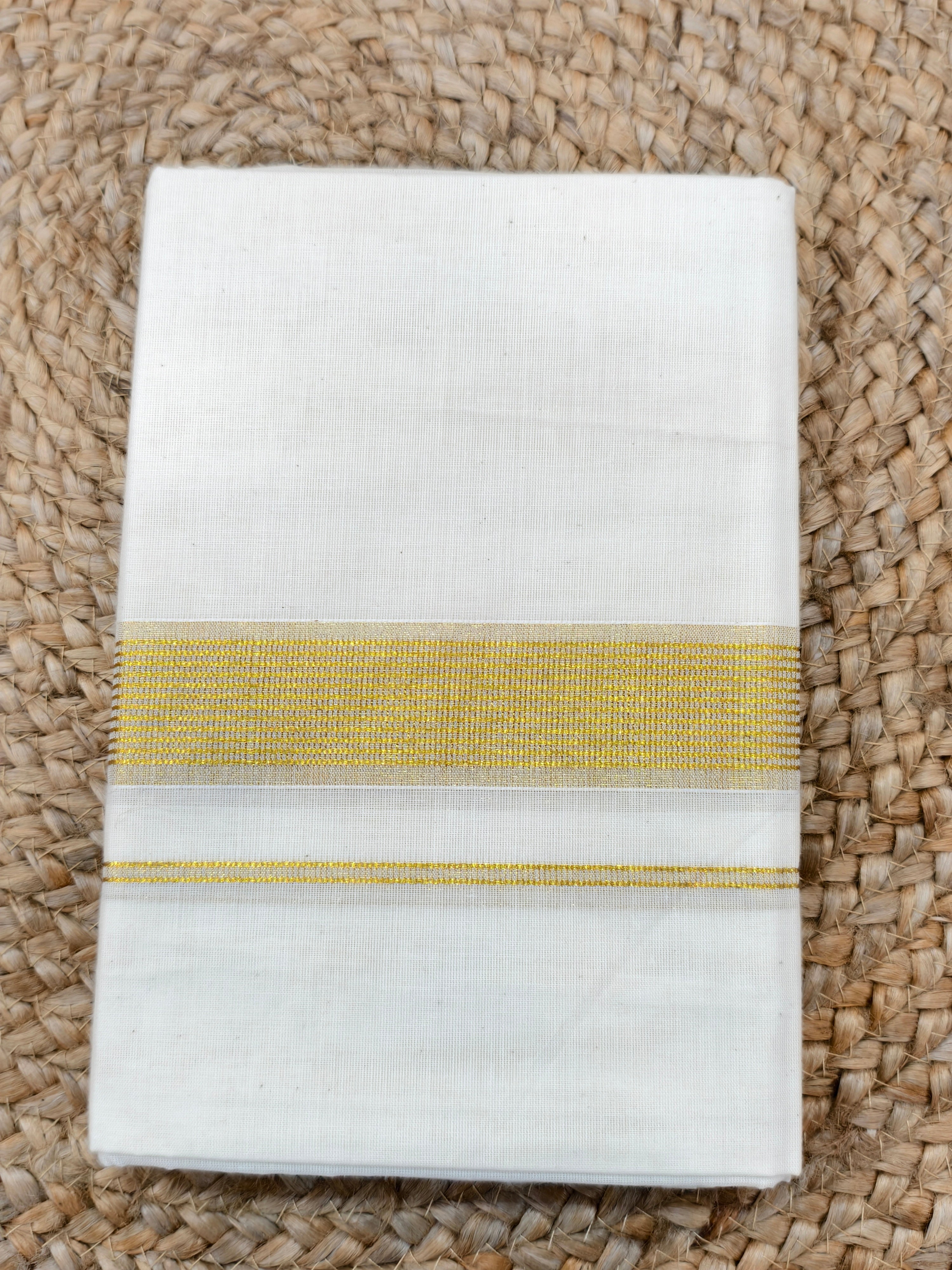 Kerala Cotton Tissue Stripe Border Dhoti / 4 meter