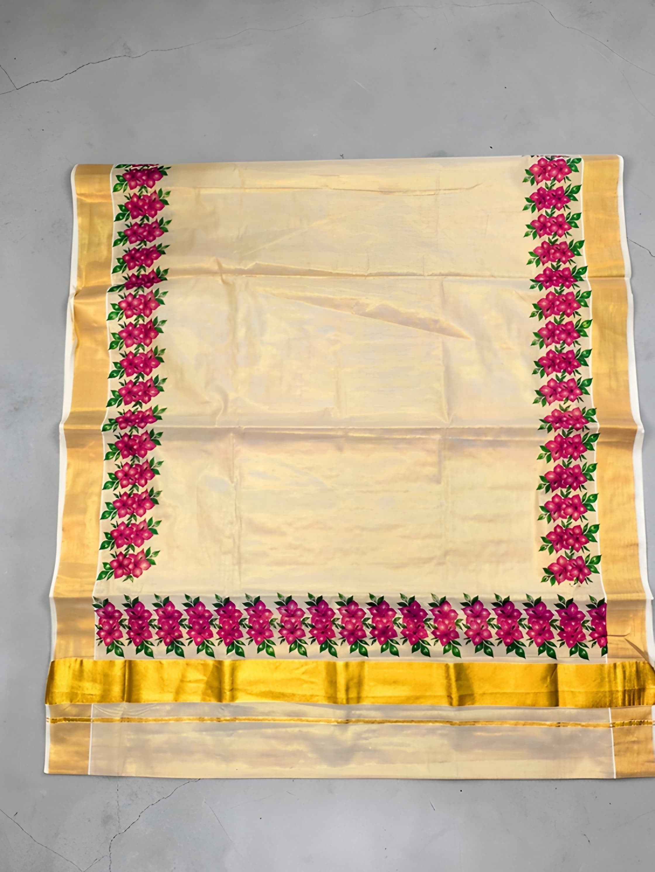 Kerala Tissue Mural Painting Saree with blouse _ Onam Collection