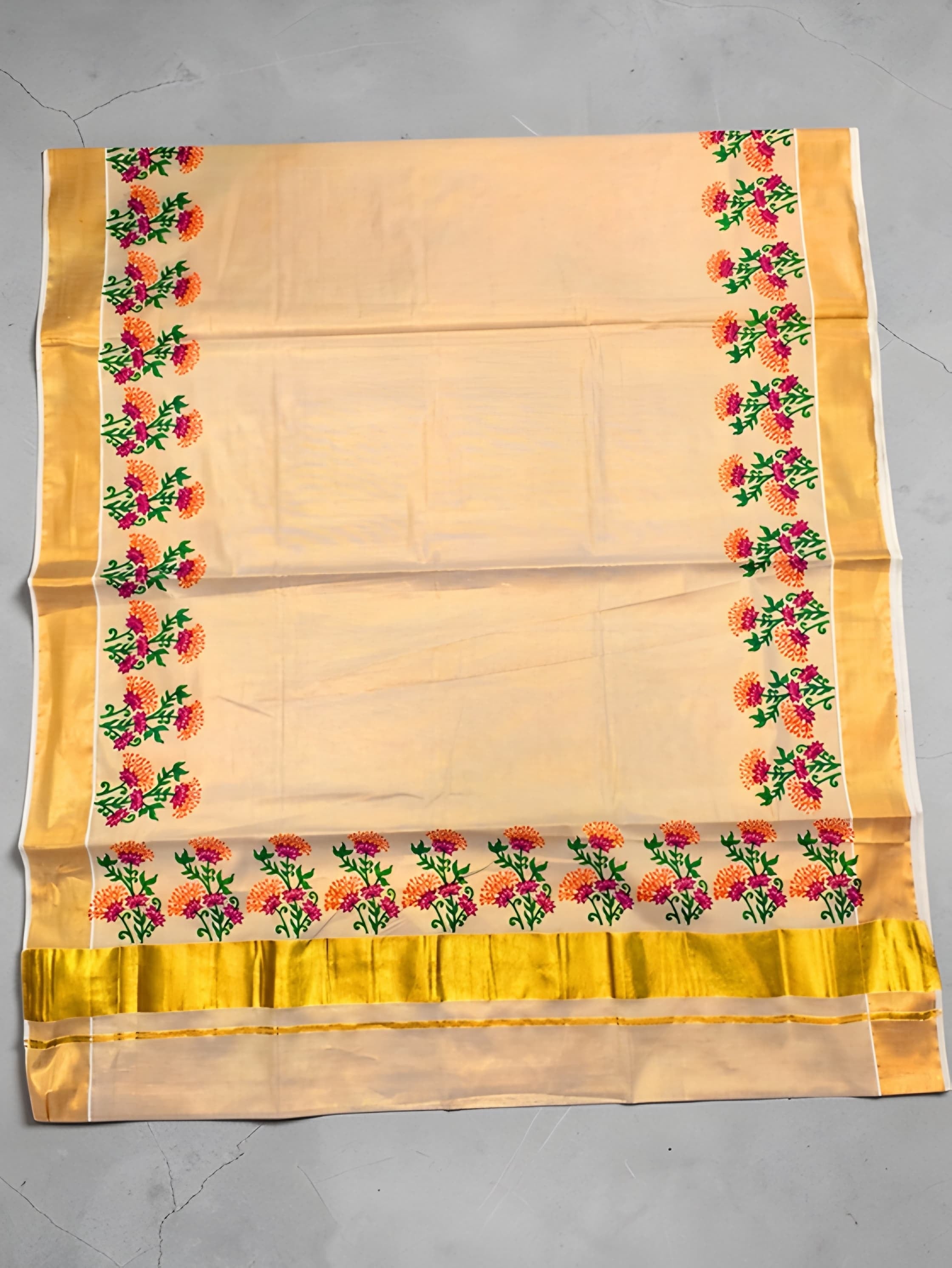Kerala Tissue Mural Painting Saree with blouse _ Onam Collection