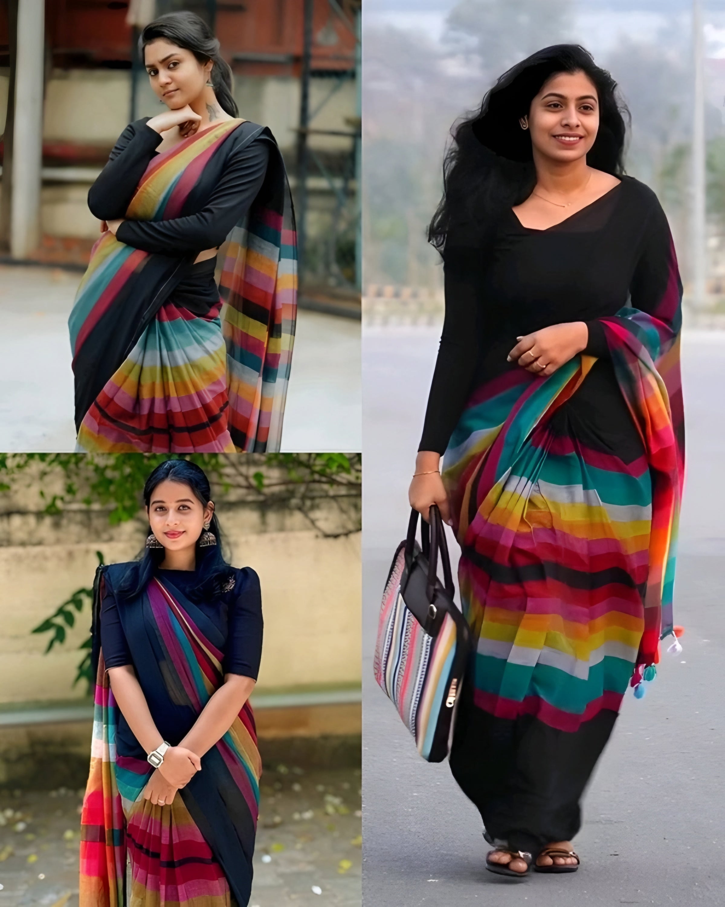 Mul mul rainbow check saree _high quality with tussles